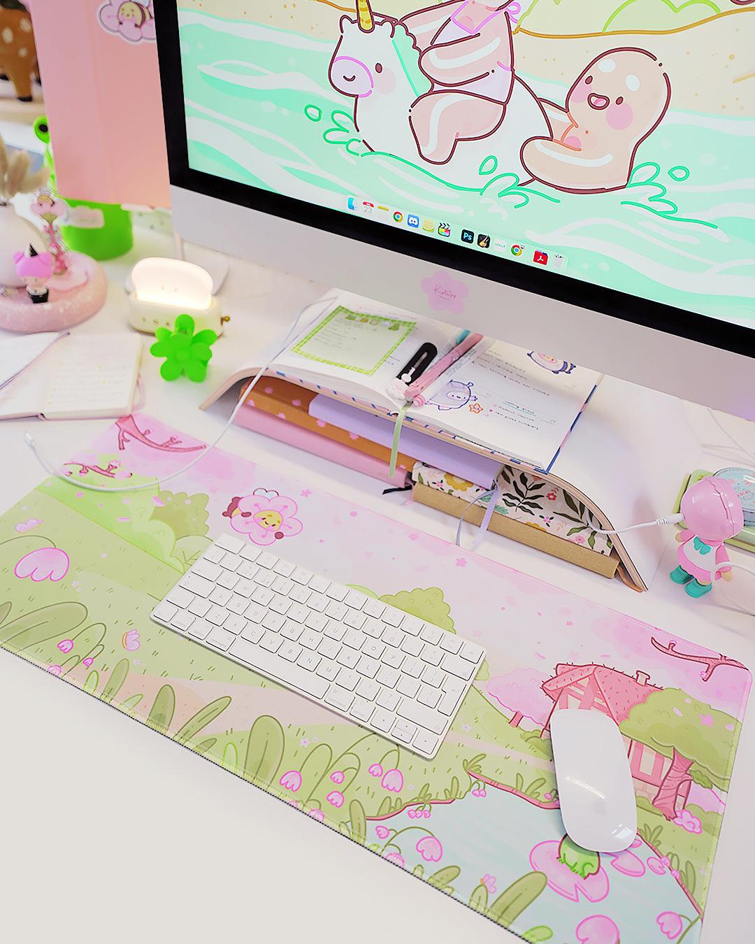 Large Sakura Scene Bumblebutt Cherry Blossom Gaming Mouse Pad - Katnipp Studios