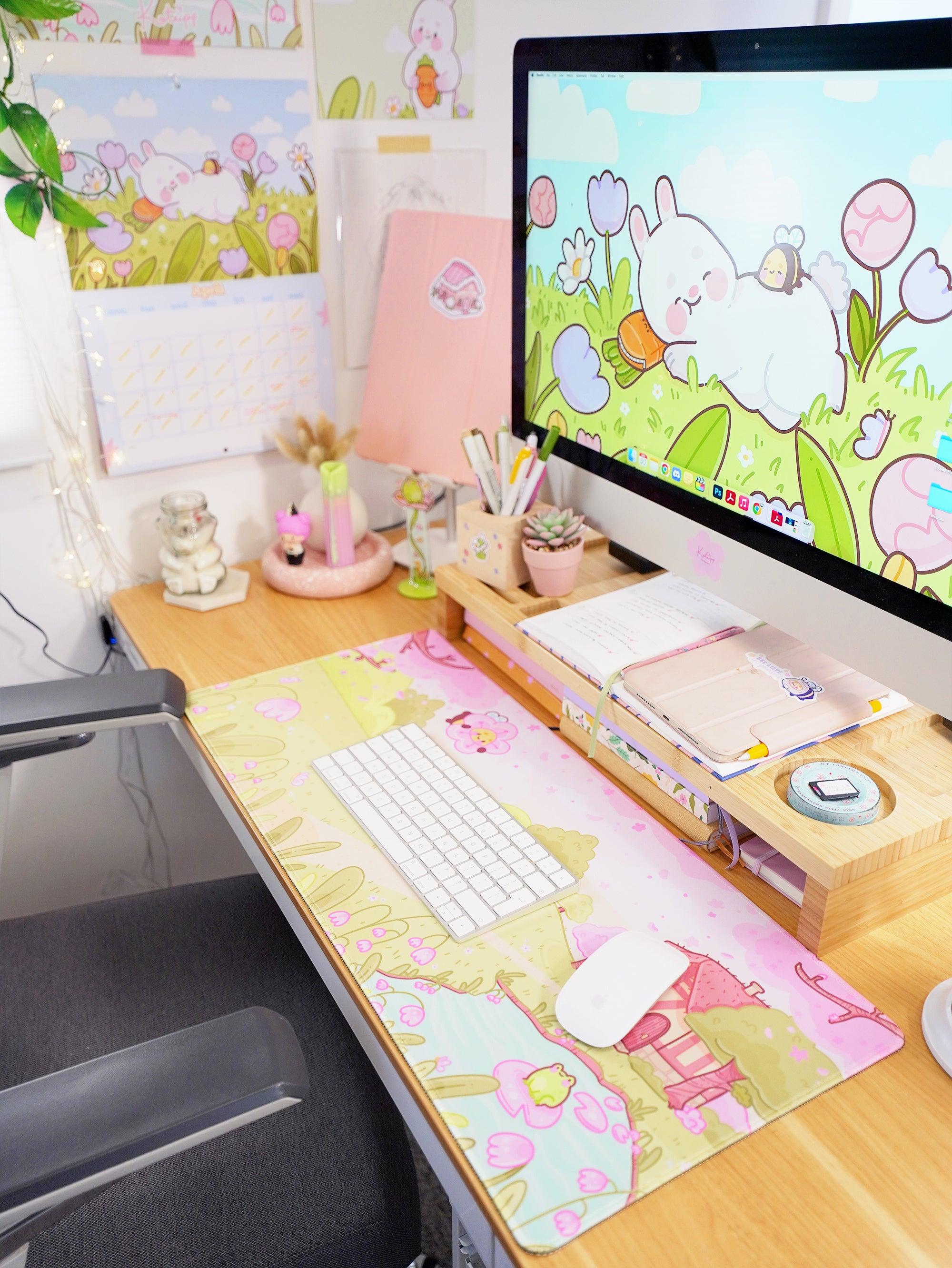 Large Sakura Scene Bumblebutt Cherry Blossom Gaming Mouse Pad - Katnipp Studios