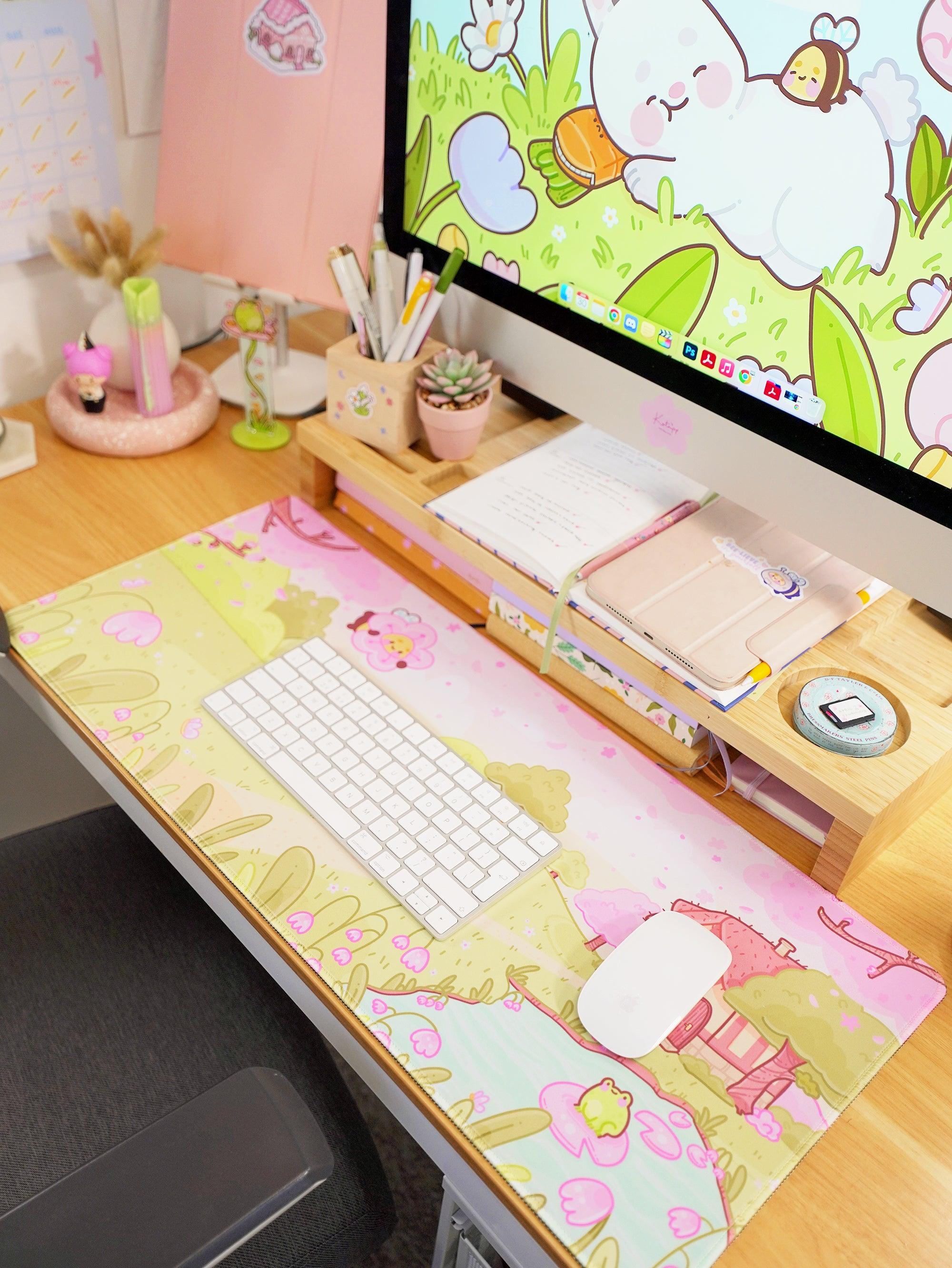 Large Sakura Scene Bumblebutt Cherry Blossom Gaming Mouse Pad - Katnipp Studios