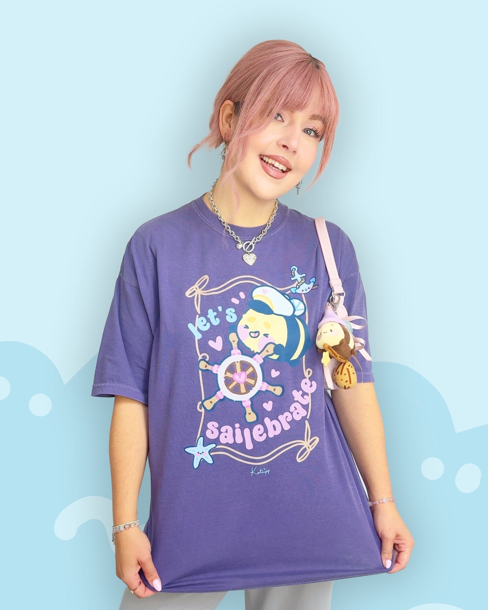 Bumblebutt Let’s Sailebrate T-Shirt | Kawaii Captain Bee Pastel Ocean Shirt Katnipp character product