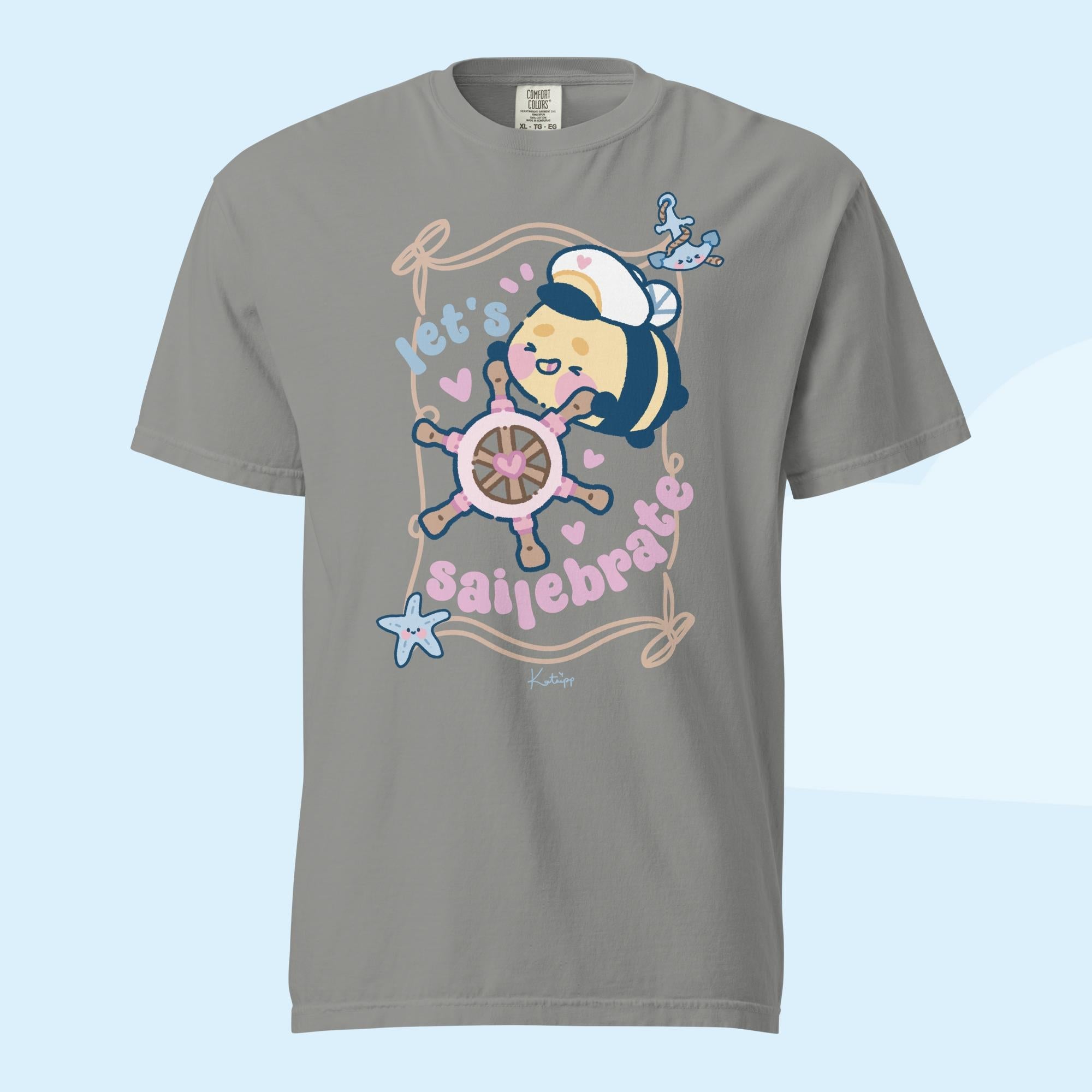 Let’s Sailebrate | Kawaii Captain Bumblebutt T-Shirt | Comfort Colours Heavyweight Tee | Y2K Pastel Ocean Aesthetic 🐝⭐ Katnipp character product