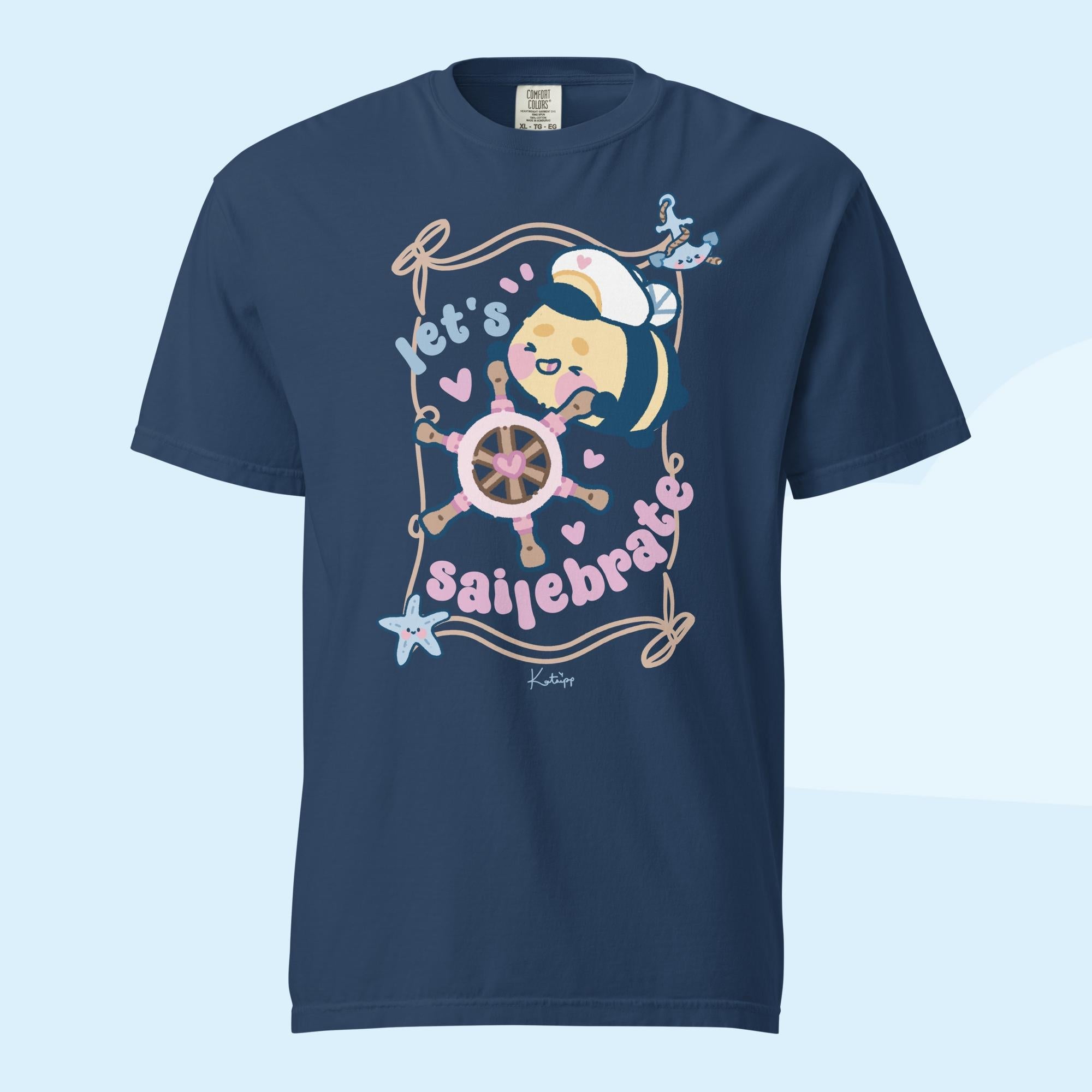 Let’s Sailebrate | Kawaii Captain Bumblebutt T-Shirt | Comfort Colours Heavyweight Tee | Y2K Pastel Ocean Aesthetic 🐝⭐ Katnipp character product
