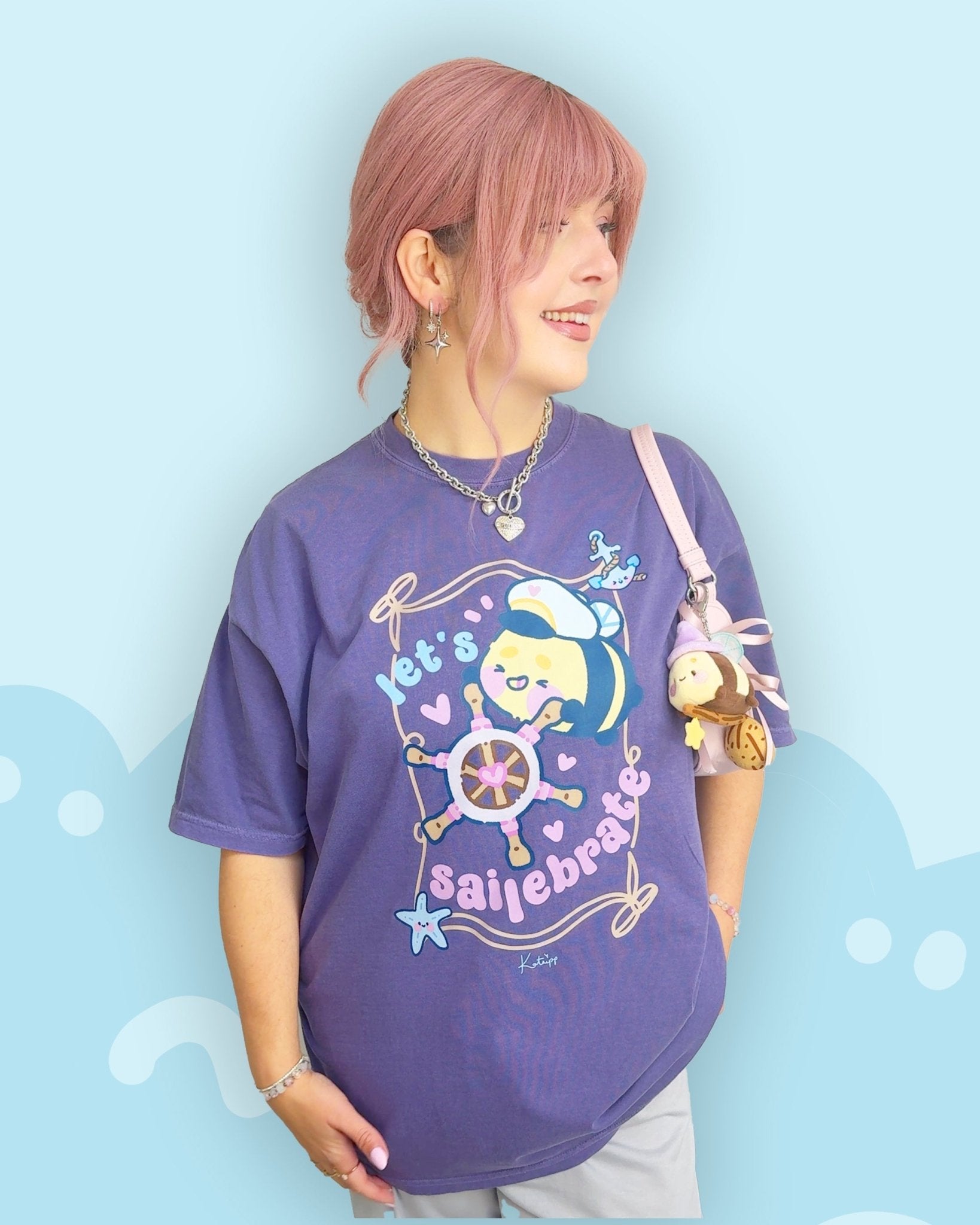 Bumblebutt Let’s Sailebrate T-Shirt | Kawaii Captain Bee Pastel Ocean Shirt Katnipp character product