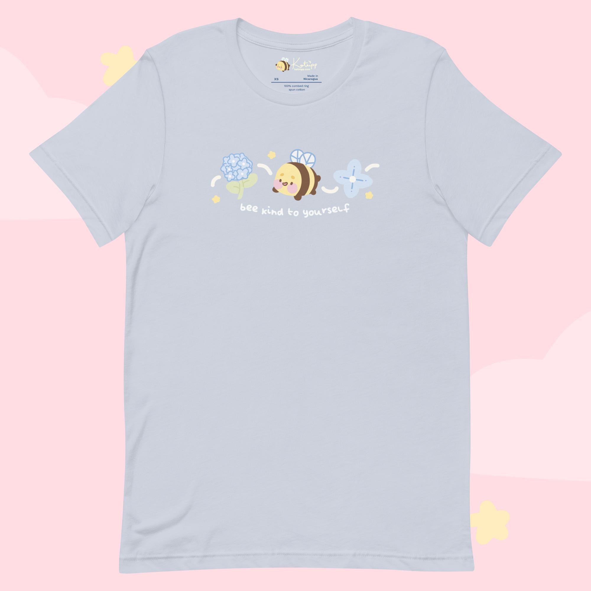 Lightweight Bumblebutt Blue Hydrangea Kawaii Summer T-Shirt - Cute Floral Tee - Katnipp Studios