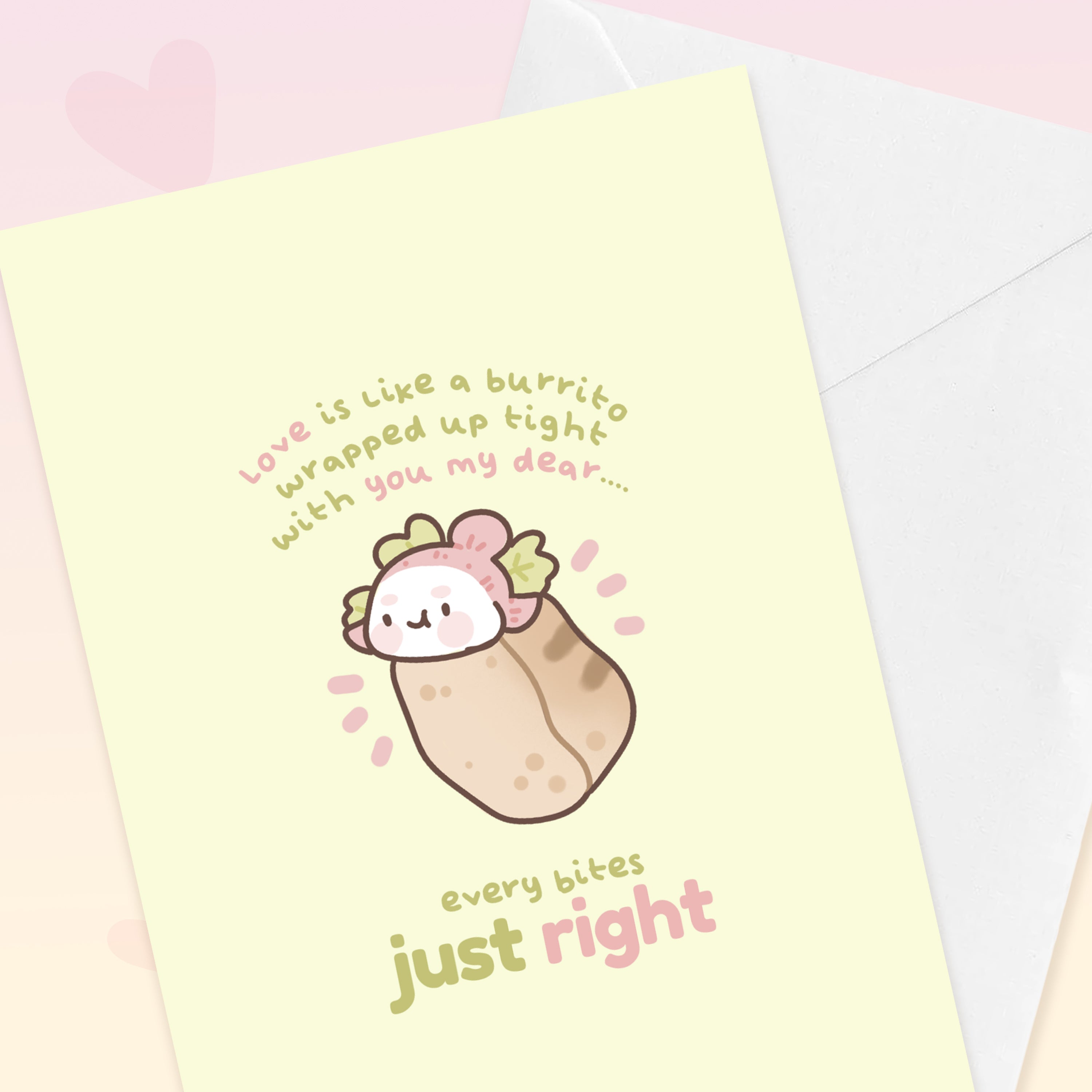 Love Is Like A Burrito Katnipp Kawaii Valentines Card - GC004 - Katnipp Studios