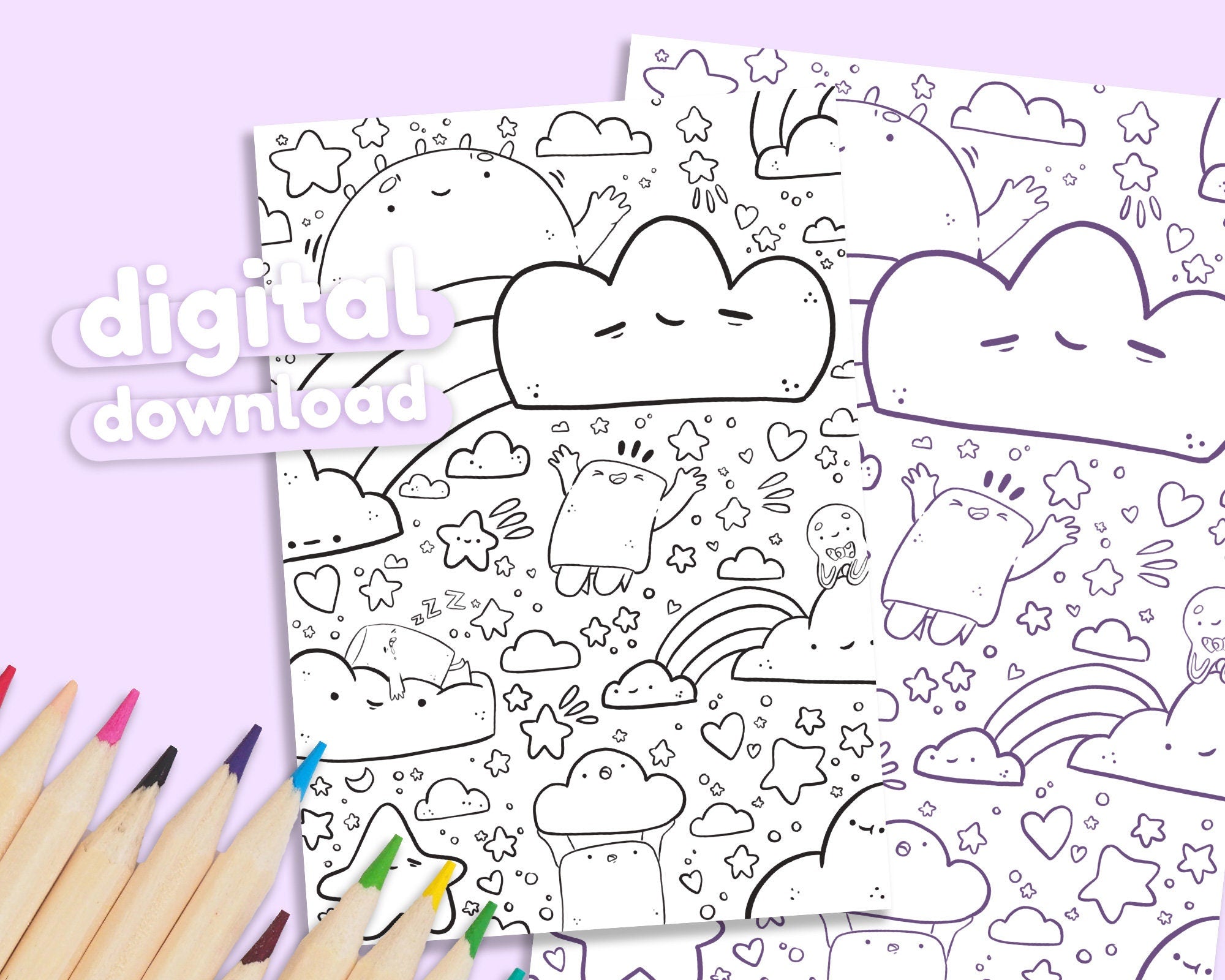 Marshies Dream Kawaii Colouring Page | Printable Digital Download for At-Home Colouring - Katnipp Colouring Book - Katnipp Studios