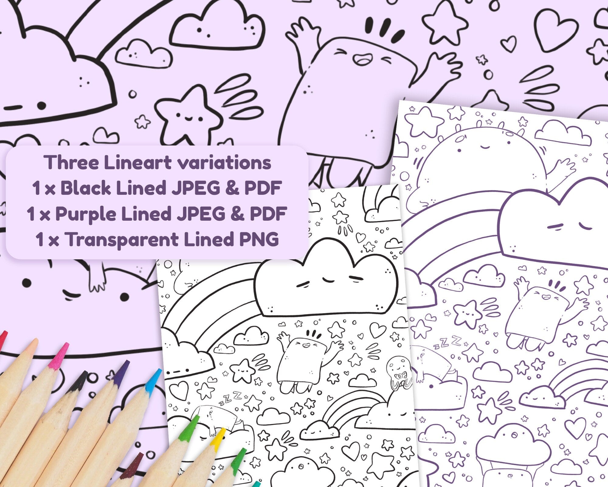 Marshies Dream Kawaii Colouring Page | Printable Digital Download Katnipp character product
