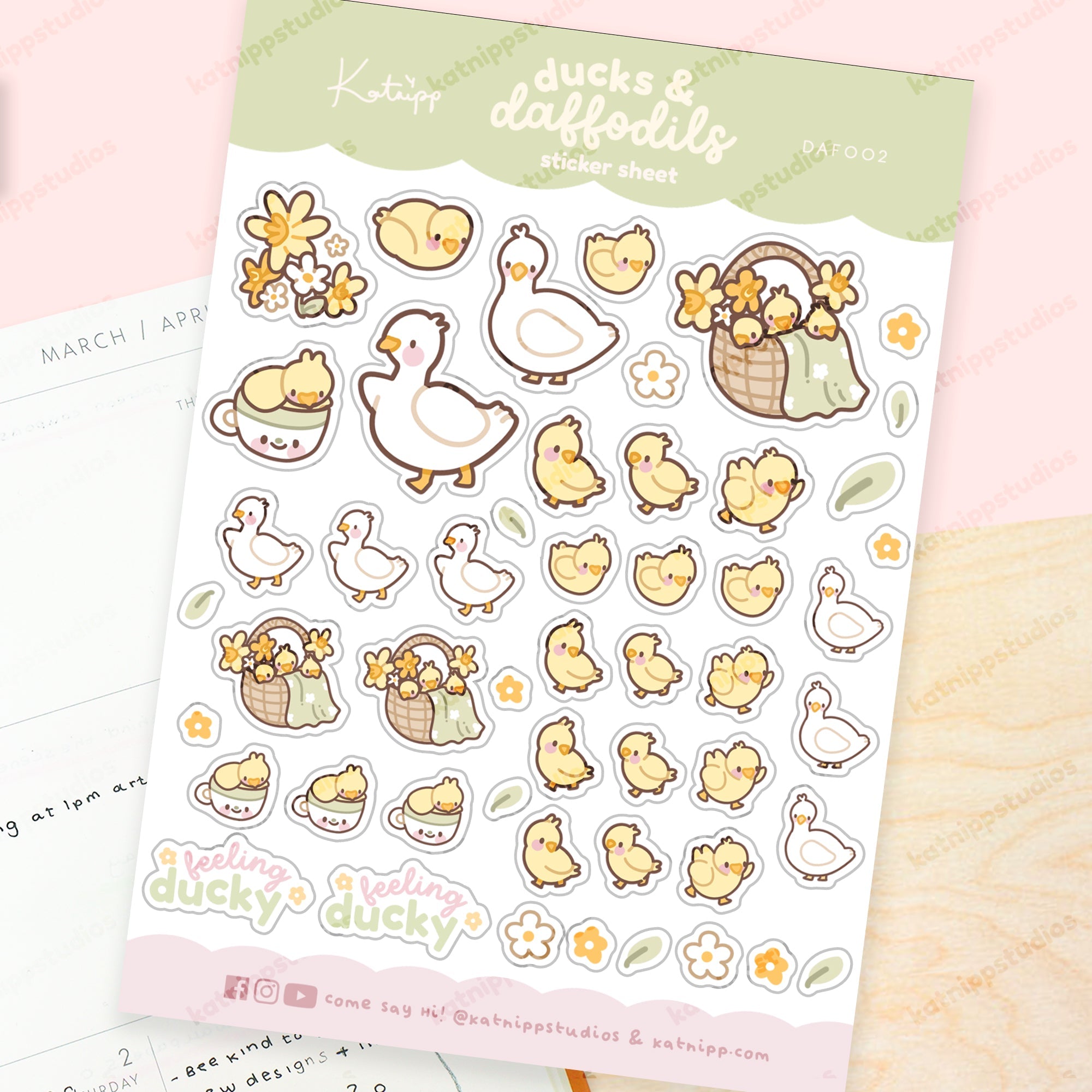 Mother Duck A6 Planner Stickers | Kawaii Spring Duck Sticker Sheet | DAF002 Katnipp character product