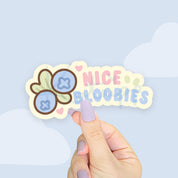 "Nice Bloobies" Die-Cut Vinyl Sticker | Cute Kawaii Blueberry Pun Sticker Katnipp character product