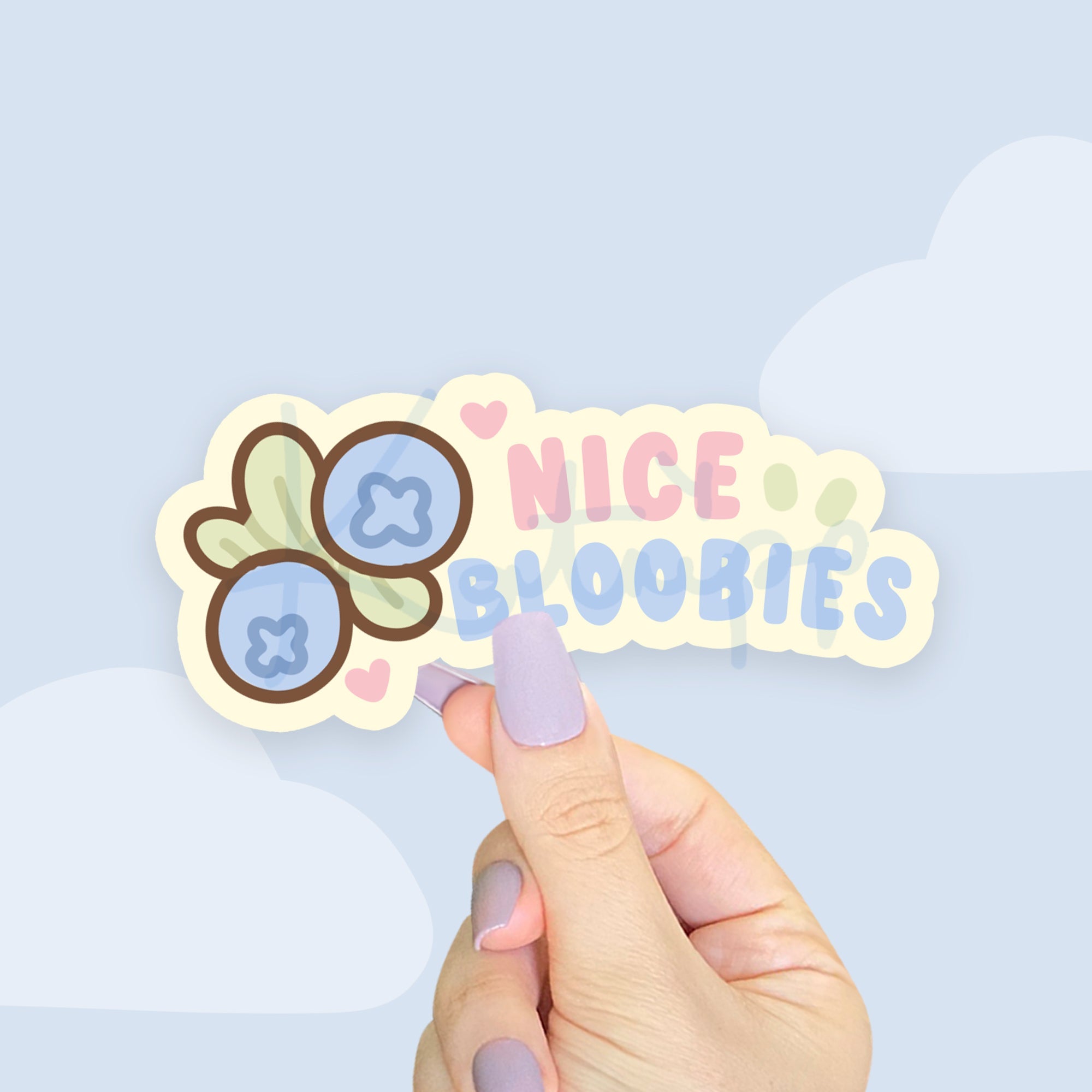 "Nice Bloobies" Die-Cut Vinyl Sticker | Cute Kawaii Blueberry Pun Sticker Katnipp character product