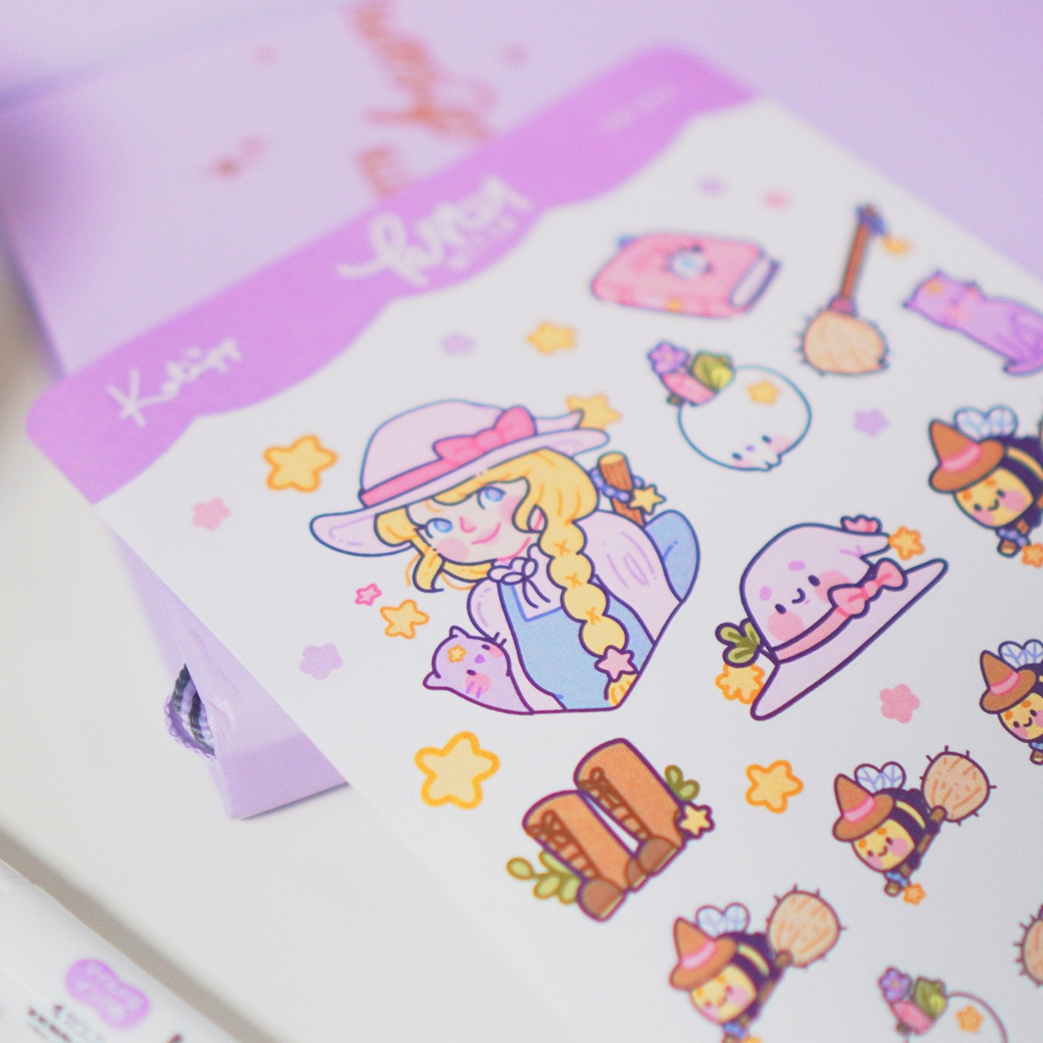Pastel Witch A6 Sticker Sheet | Kawaii Witch Characters & Accessories | PW006 Katnipp character product