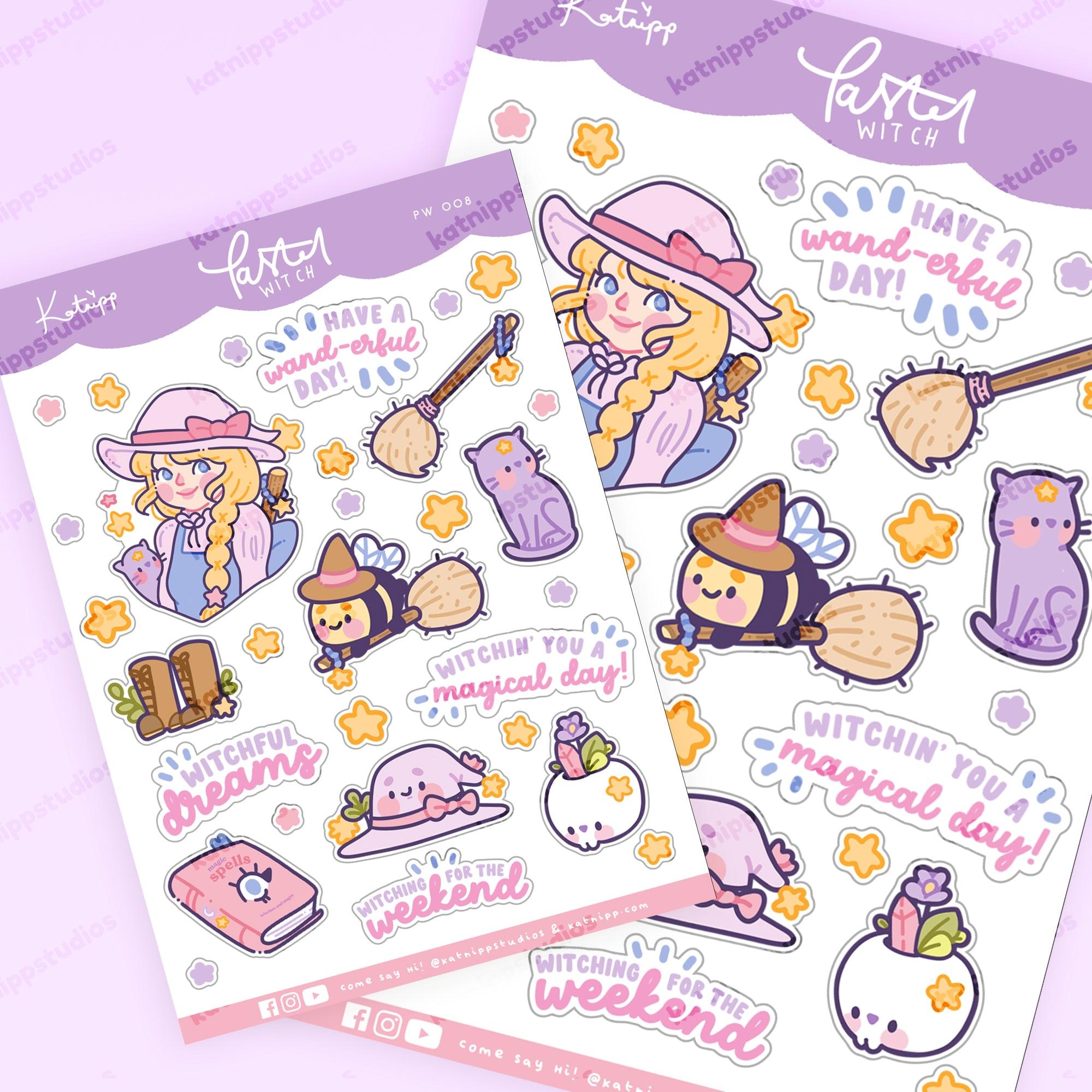 Pastel Witch A6 Sticker Sheet | Kawaii Witch Characters & Quotes | PW008 Katnipp character product