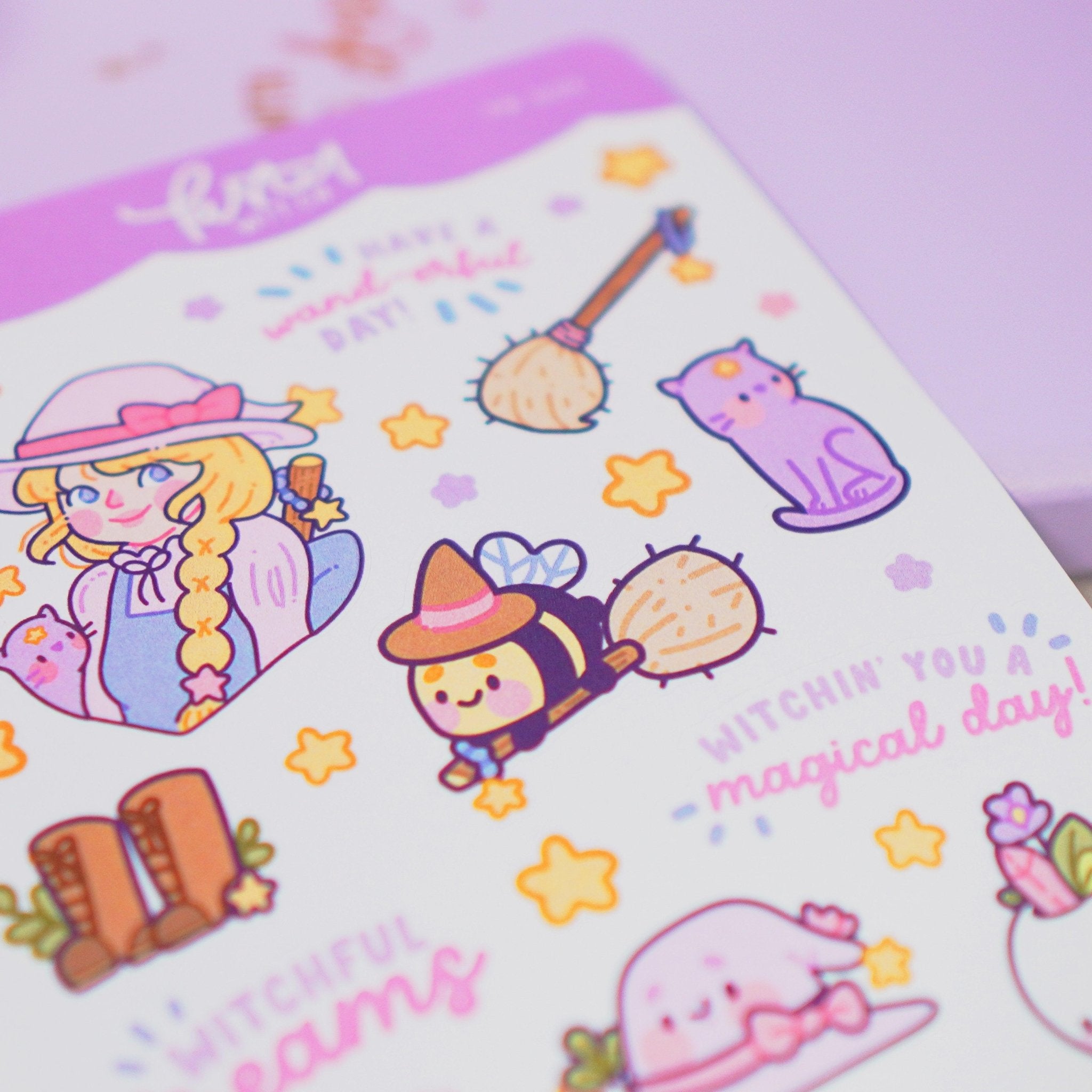Pastel Witch A6 Sticker Sheet | Kawaii Witch Characters & Quotes | PW008 Katnipp character product