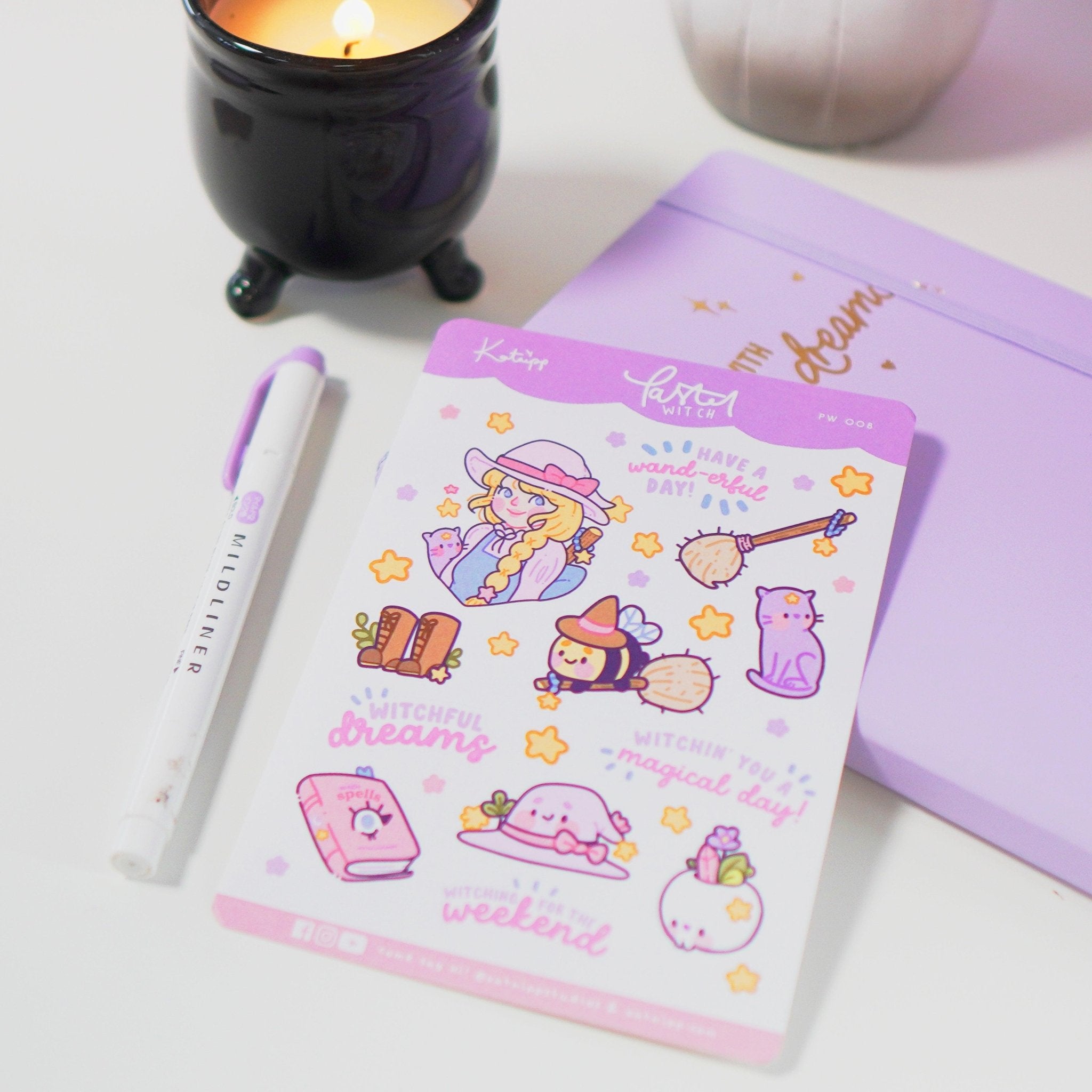 Pastel Witch A6 Sticker Sheet | Kawaii Witch Characters & Quotes | PW008 Katnipp character product