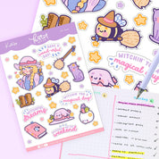Pastel Witch A6 Sticker Sheet | Kawaii Witch Characters & Quotes | PW008 Katnipp character product