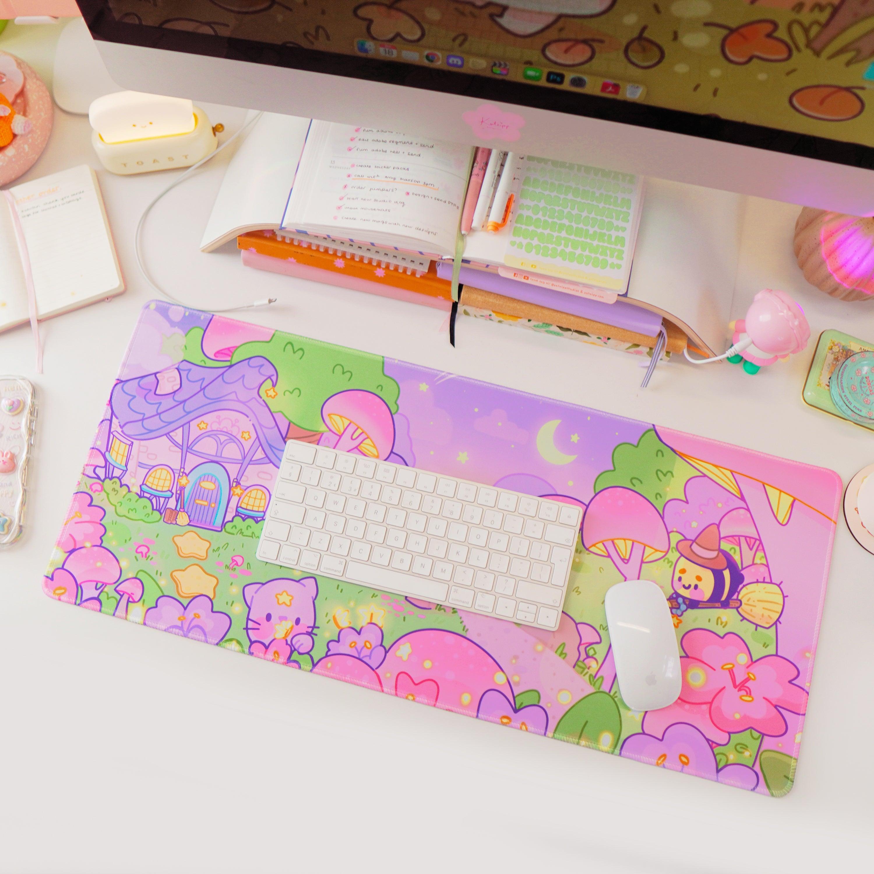 Pastel Witch & Bumblebutt Large Kawaii Gaming Mouse Pad - Katnipp Studios