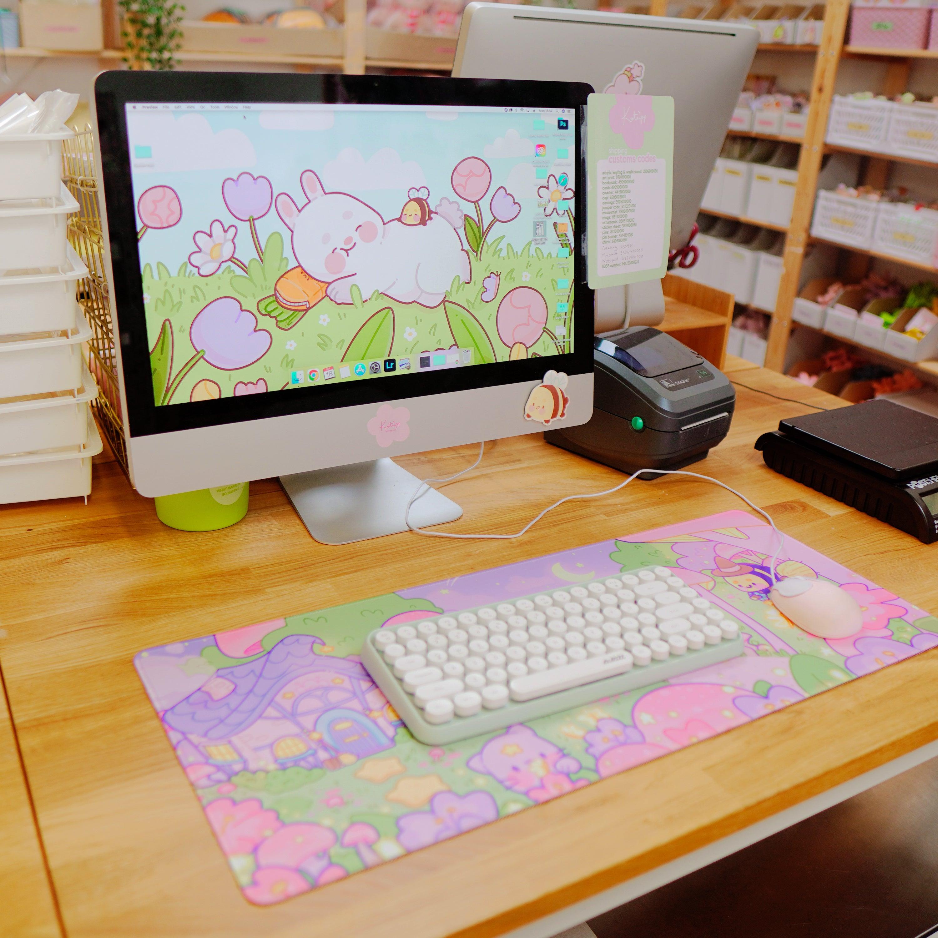 Pastel Witch & Bumblebutt Large Kawaii Gaming Mouse Pad - Katnipp Studios