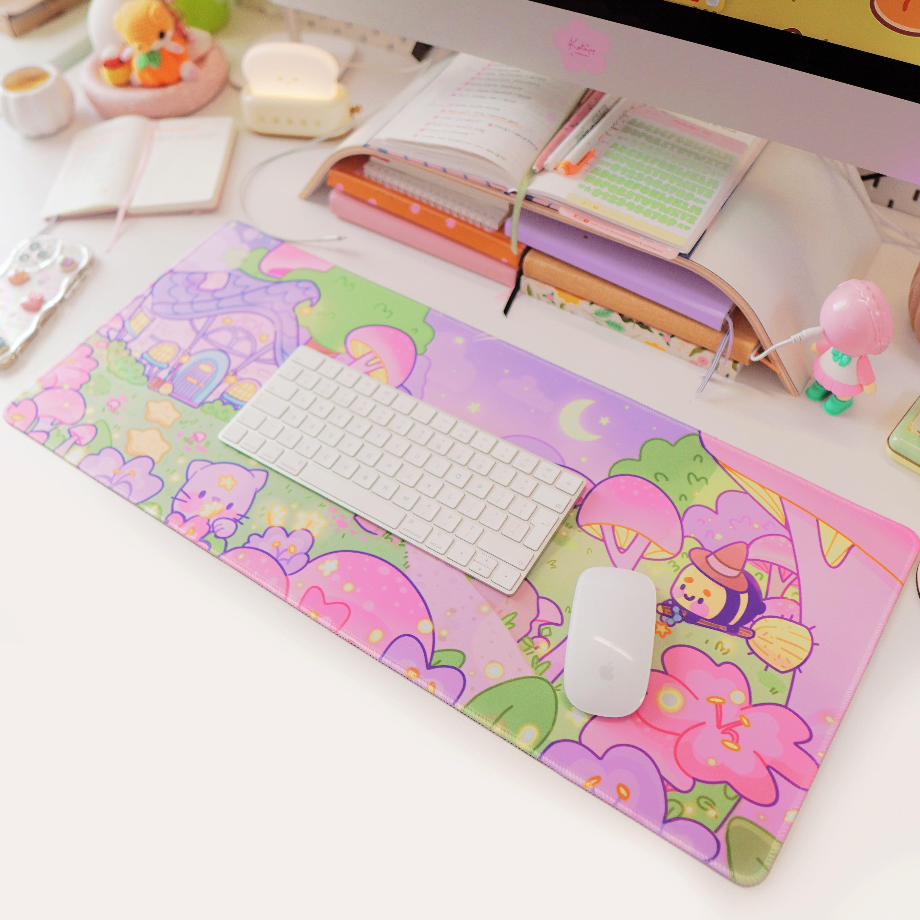 Pastel Witch & Bumblebutt Large Kawaii Gaming Mouse Pad - Katnipp Studios