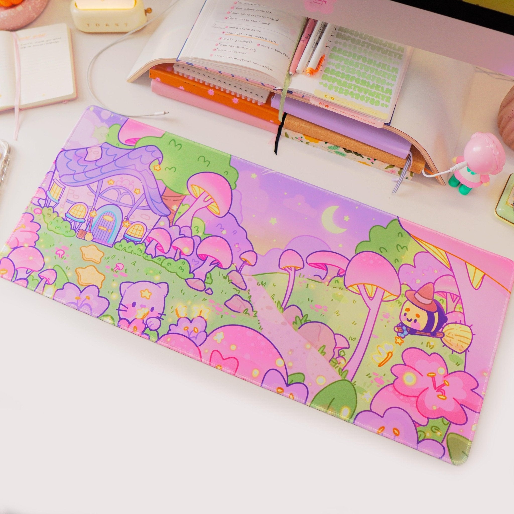 Pastel Witch Halloween Desk Mat | Bumblebutt | Kawaii Cottagecore Decor Katnipp character product