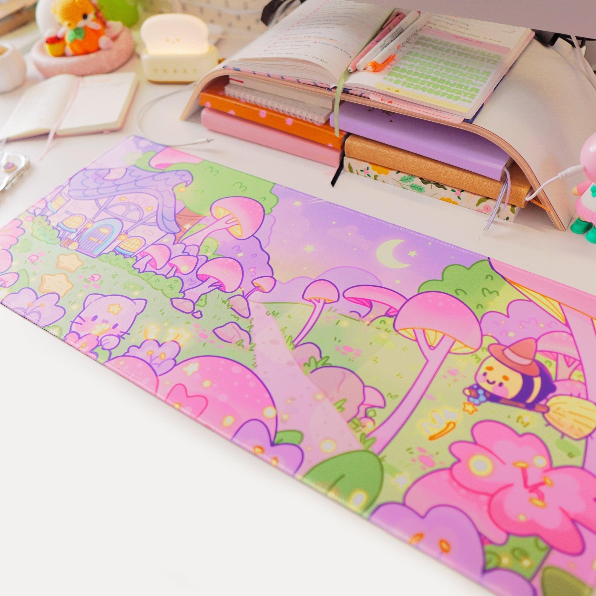 Pastel Witch Halloween Desk Mat | Bumblebutt | Kawaii Cottagecore Decor Katnipp character product