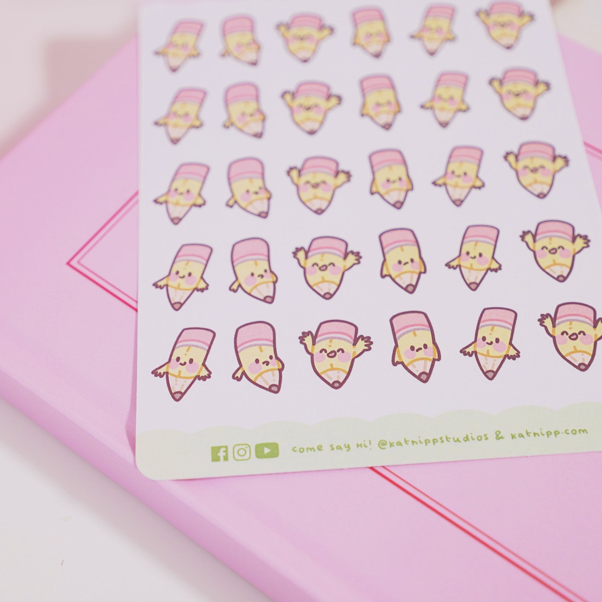Pencil Emoji Sticker Sheet | A6 Kawaii Planner & Study Stickers | ART 001 Katnipp character product