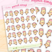 Pencil Emoji Sticker Sheet | A6 Kawaii Planner & Study Stickers | ART 001 Katnipp character product
