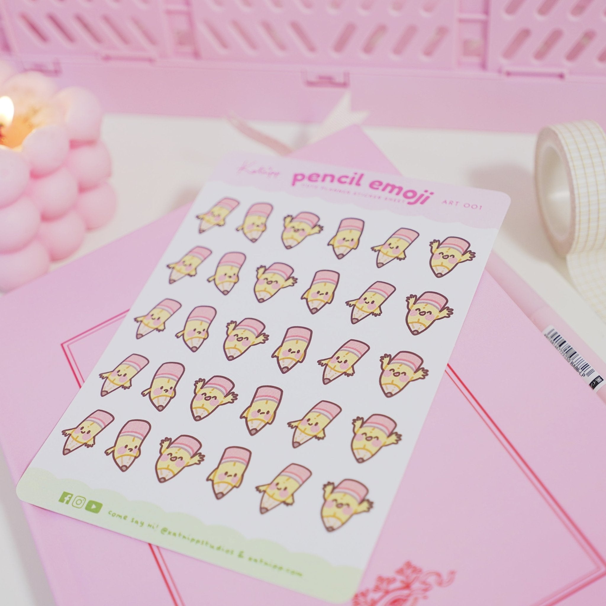 Pencil Emoji Sticker Sheet | A6 Kawaii Planner & Study Stickers | ART 001 Katnipp character product