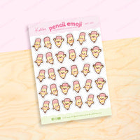 Pencil Emoji Sticker Sheet | Kawaii Study Planner Stickers A6 | ART001