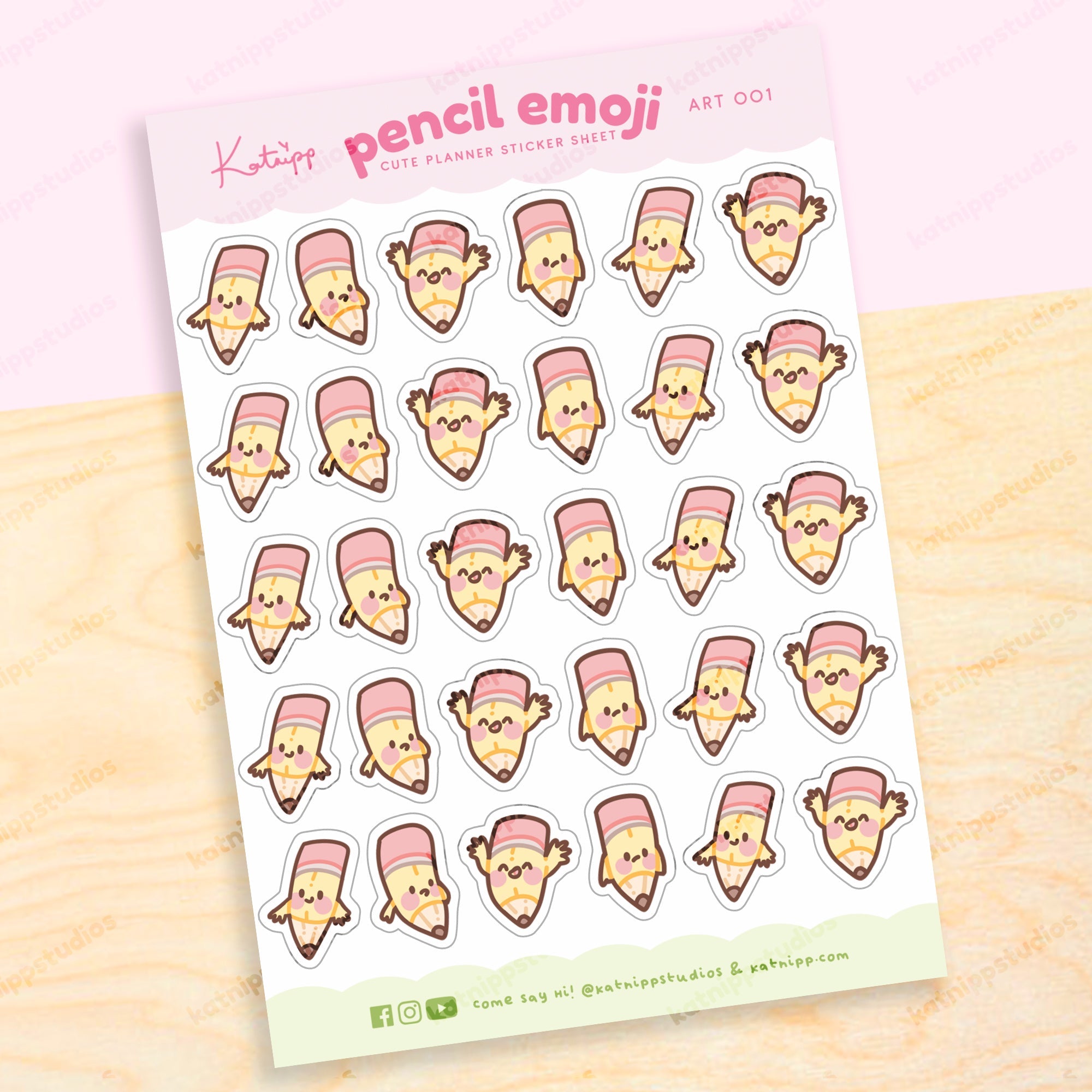 Pencil Emoji Sticker Sheet | A6 Kawaii Planner & Study Stickers | ART 001 Katnipp character product