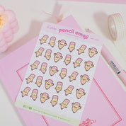 Pencil Emoji Sticker Sheet | A6 Kawaii Planner & Study Stickers | ART 001 Katnipp character product