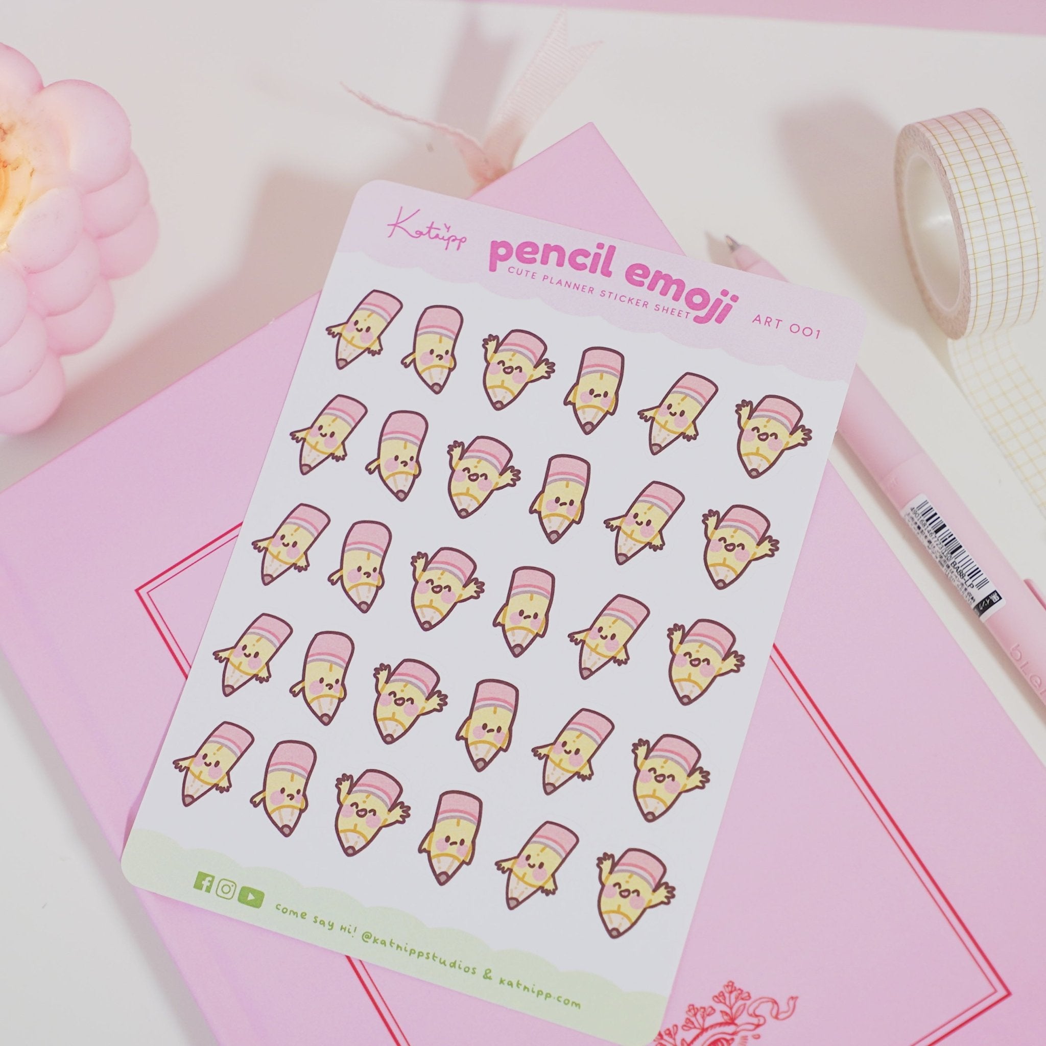 Pencil Emoji Sticker Sheet | A6 Kawaii Planner & Study Stickers | ART 001 Katnipp character product