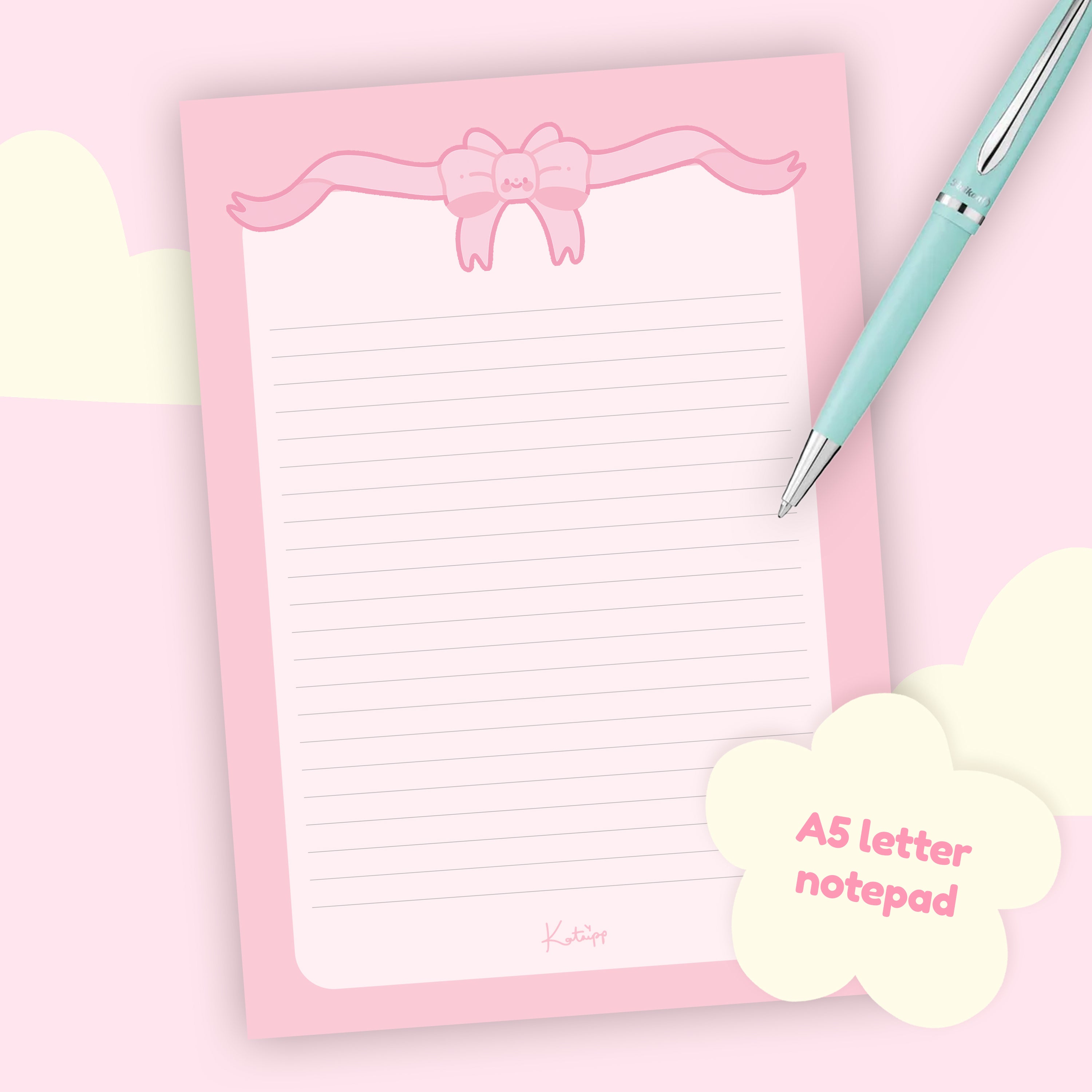 Pink Coquette Bow A5 Lined Notepad | Cute Pastel Kawaii Stationery for Organised Note-Taking - Katnipp Studios