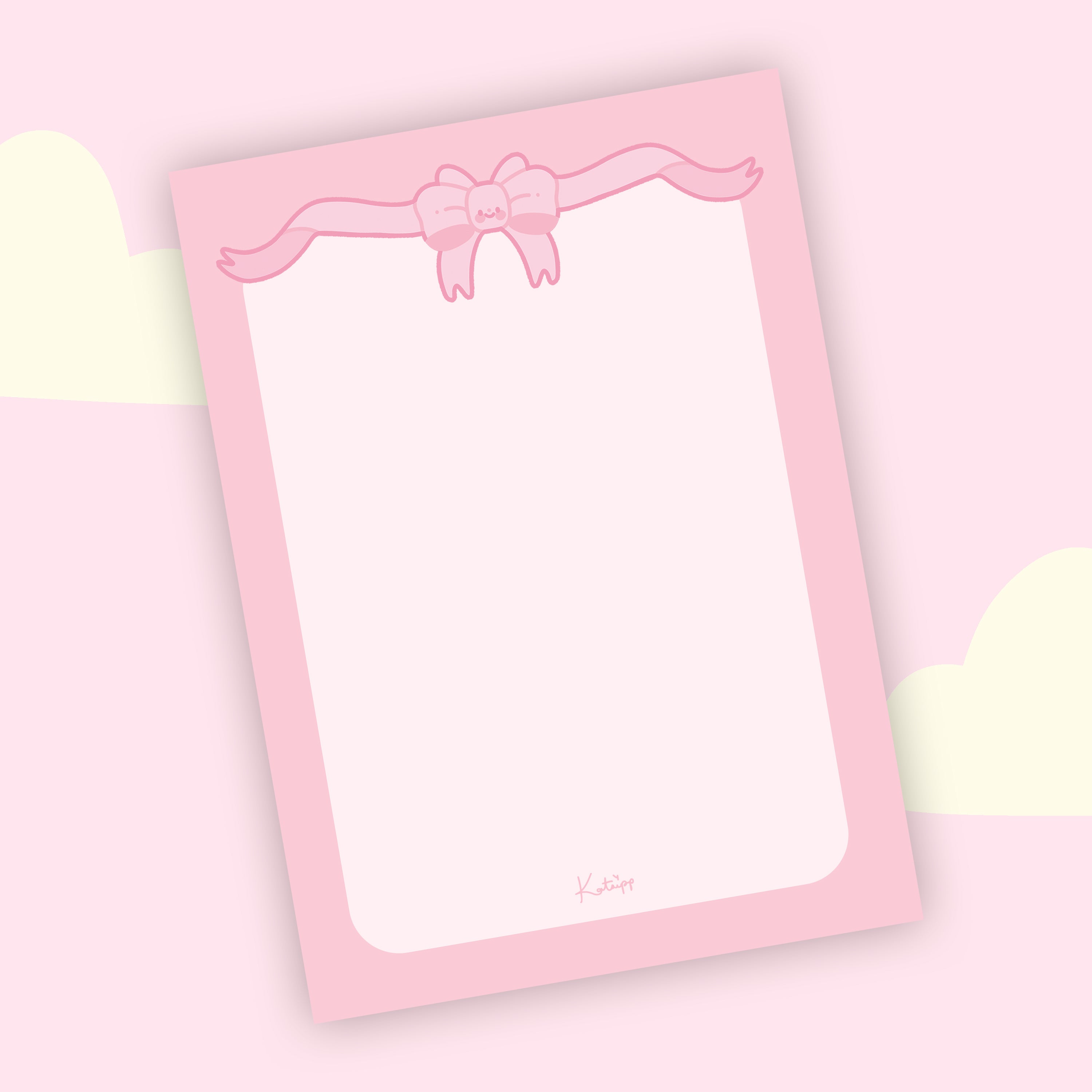 Pink Coquette Bow A6 Notepad | Pastel Kawaii Cute Stationery for Notes, Sketches & Ideas - Katnipp Studios