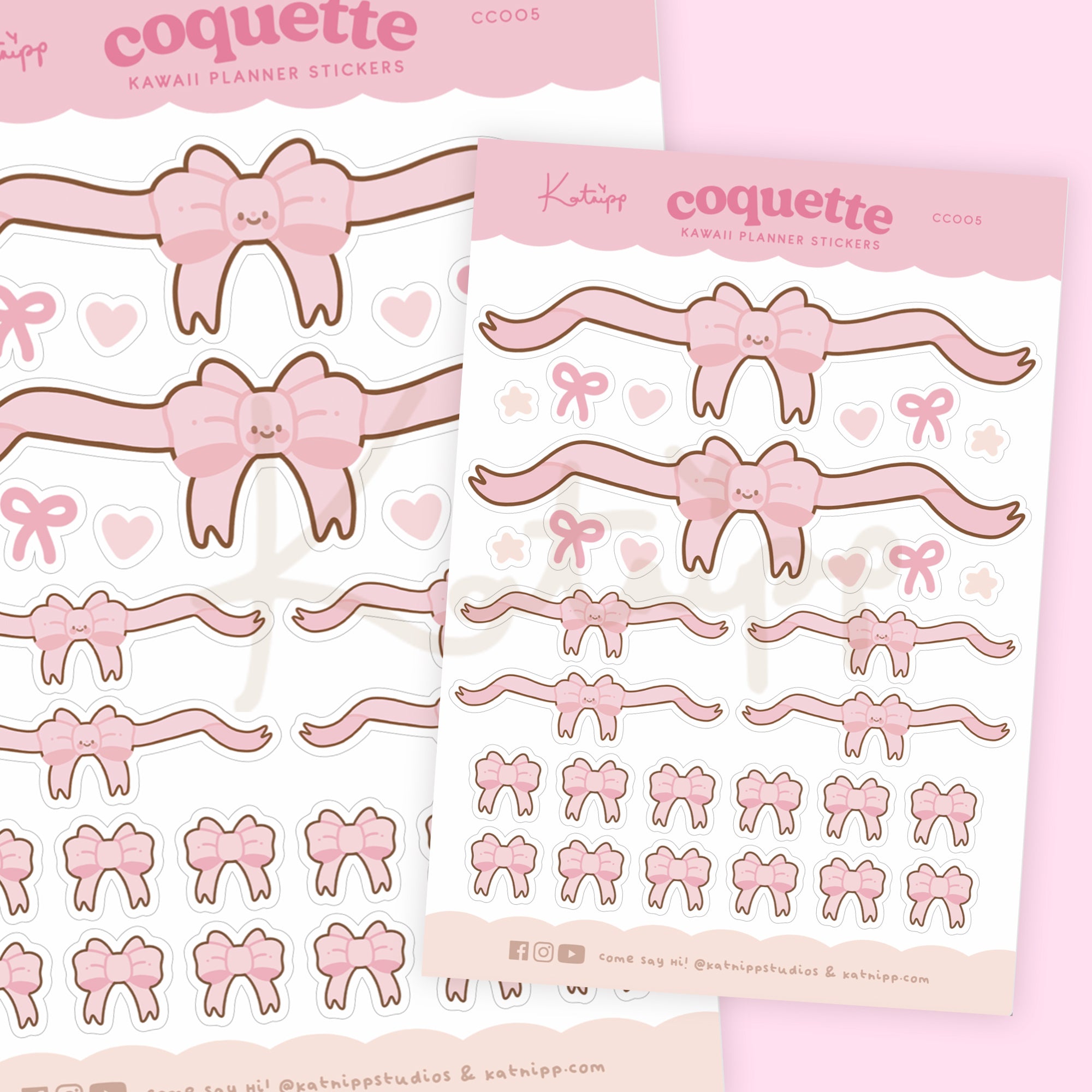 Pink Coquette Bow Sticker Sheet | Kawaii Pink Bow Stickers in Various Sizes | CC005 - Katnipp Studios