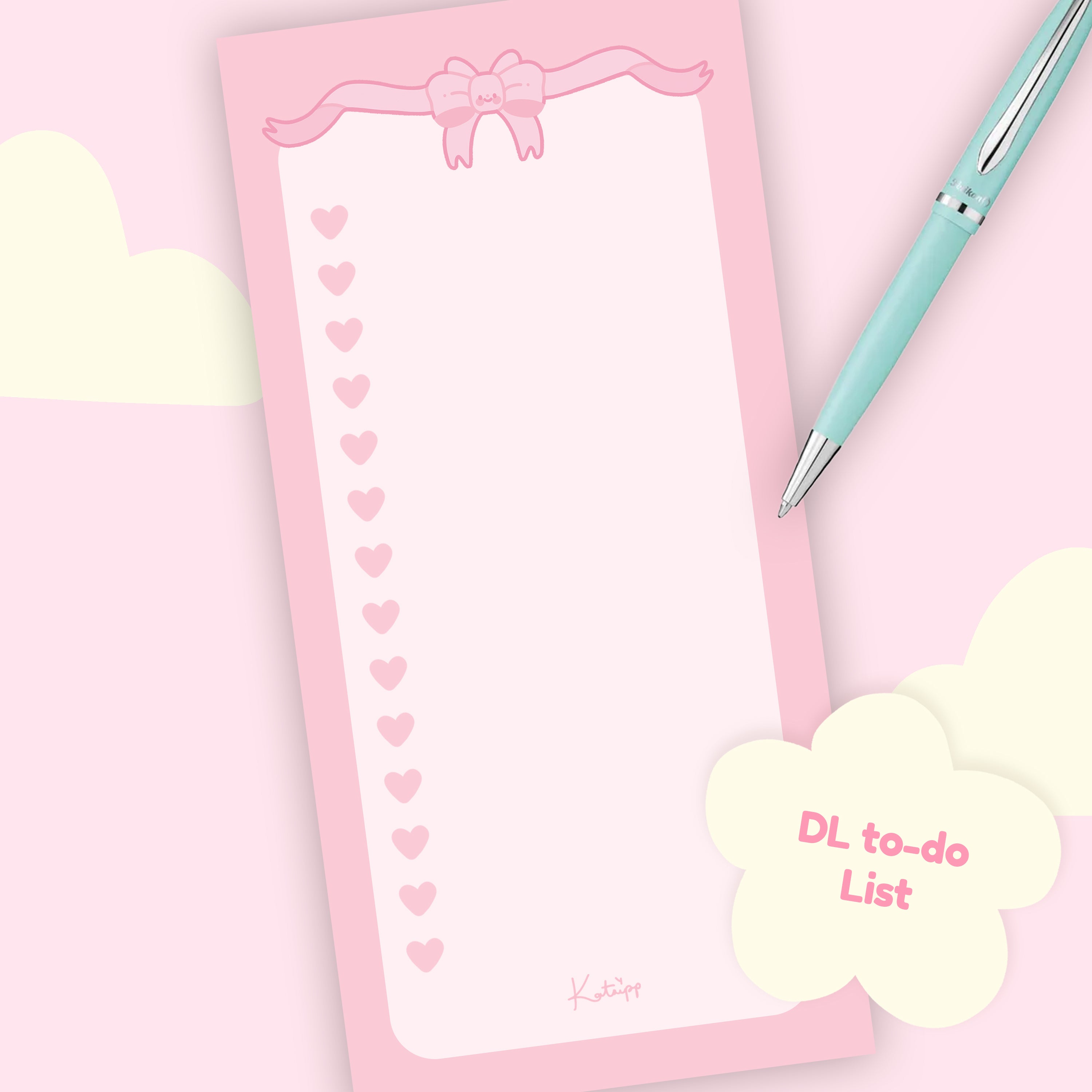 Pink Coquette Bow To-Do List | DL Kawaii Planner Pad for Cute Stationery Lovers & Daily Organisation - Katnipp Studios