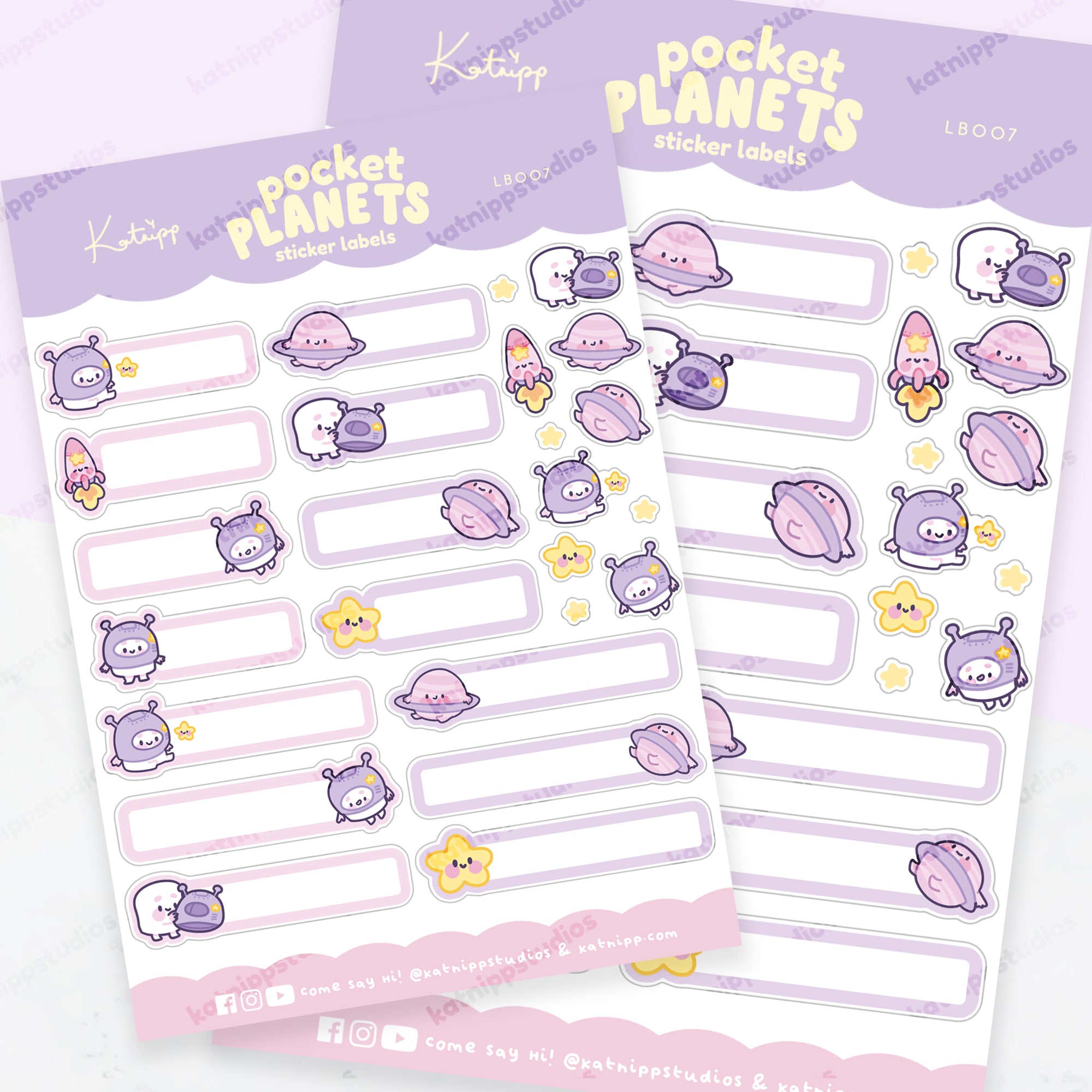 Pocket Planets: A5 Celestial Kawaii Label Sticker Sheet - LB007 - Katnipp Studios