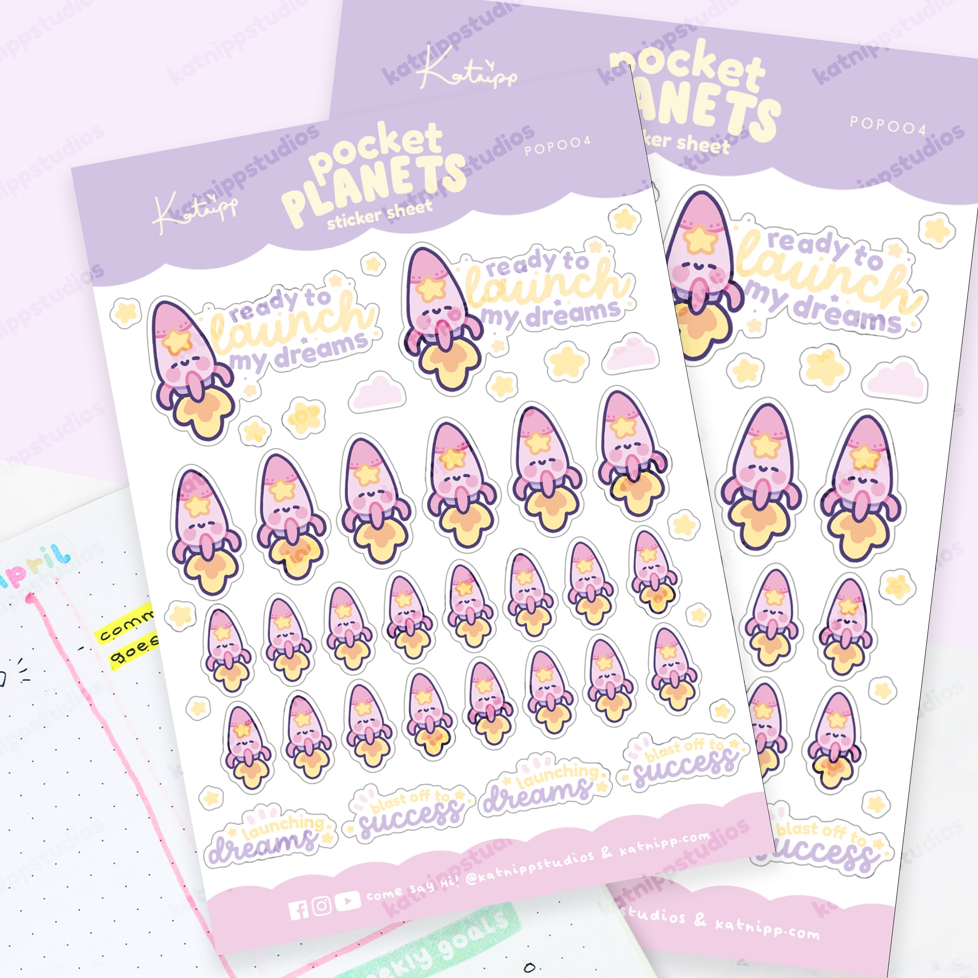 Pocket Planets: A6 Celestial Kawaii Sticker Sheet - Rocketto ロケット The Kawaii Rocket- POP004 - Katnipp Studios