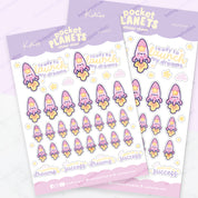 Pocket Planets: A6 Celestial Kawaii Sticker Sheet - Rocketto ロケット The Kawaii Rocket- POP004 - Katnipp Studios