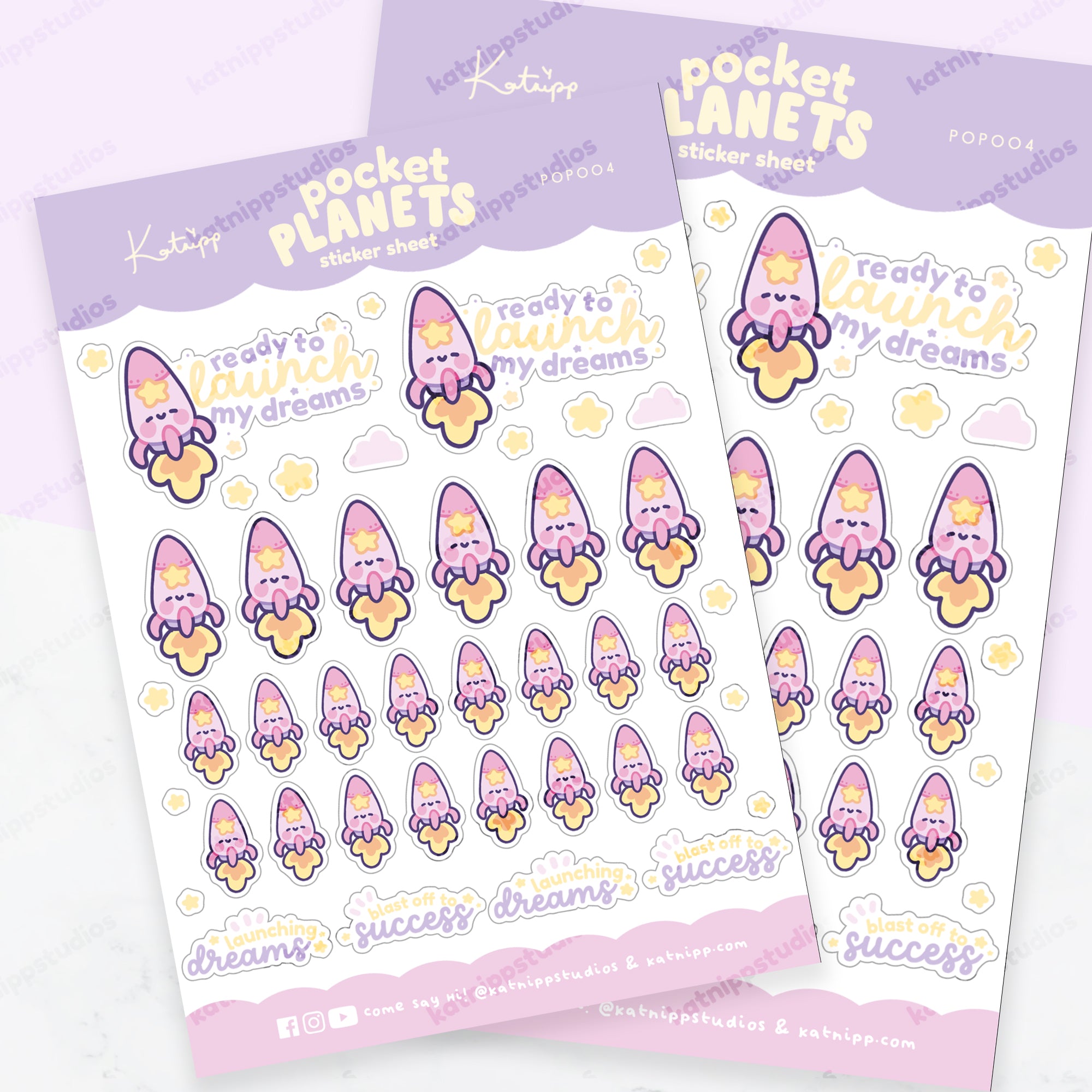 Pocket Planets: A6 Celestial Kawaii Sticker Sheet - Rocketto ロケット The Kawaii Rocket- POP004 - Katnipp Studios