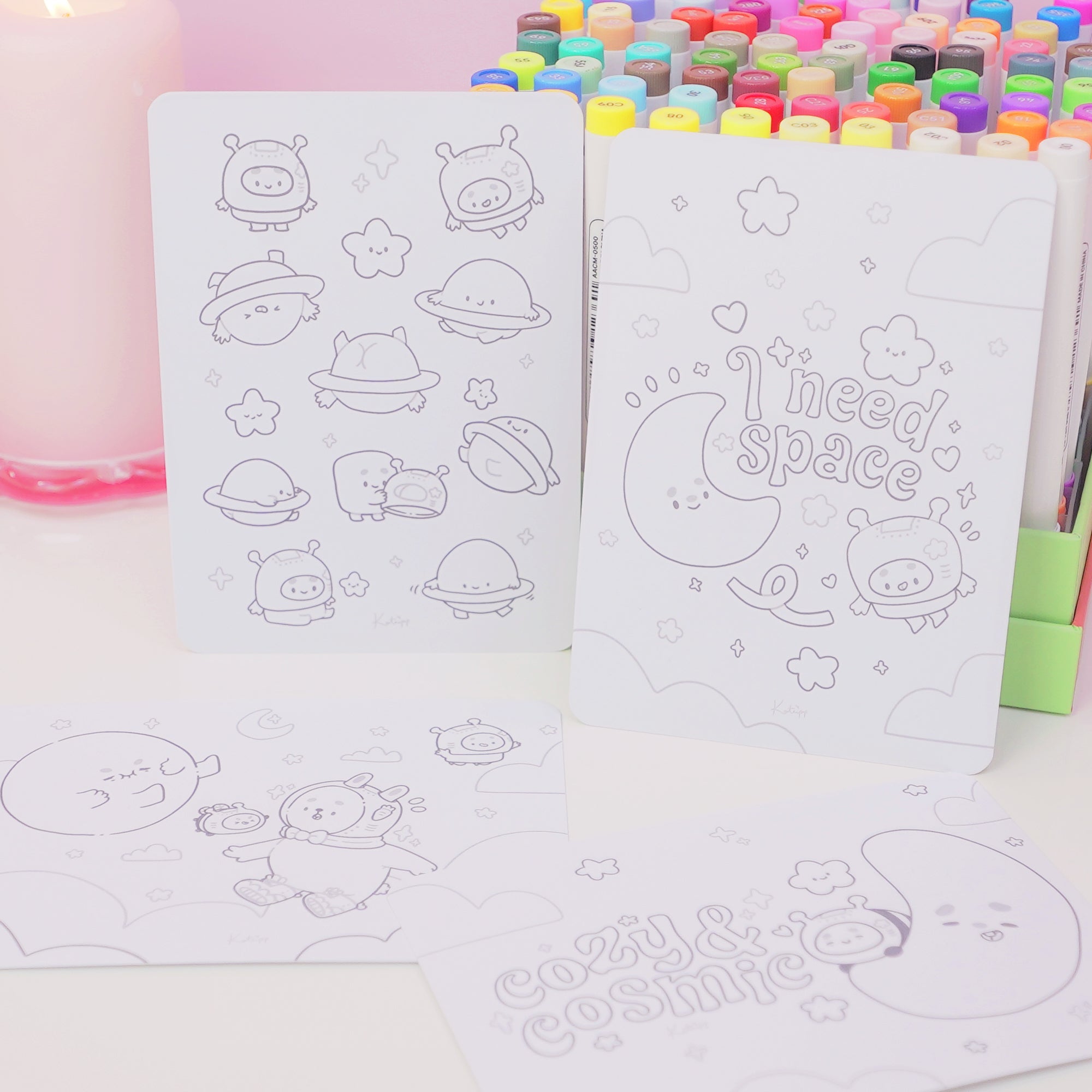 Pocket Planets A6 Colouring Postcard Bundle | Set of 4 Cute Kawaii Space Colour In Cards Katnipp character product