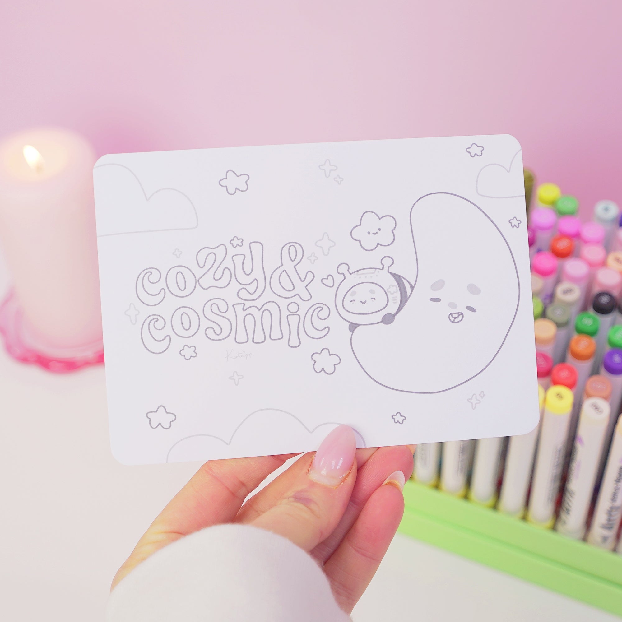 Pocket Planets A6 Colouring Postcard Bundle | Set of 4 Cute Kawaii Space Colour In Cards Katnipp character product