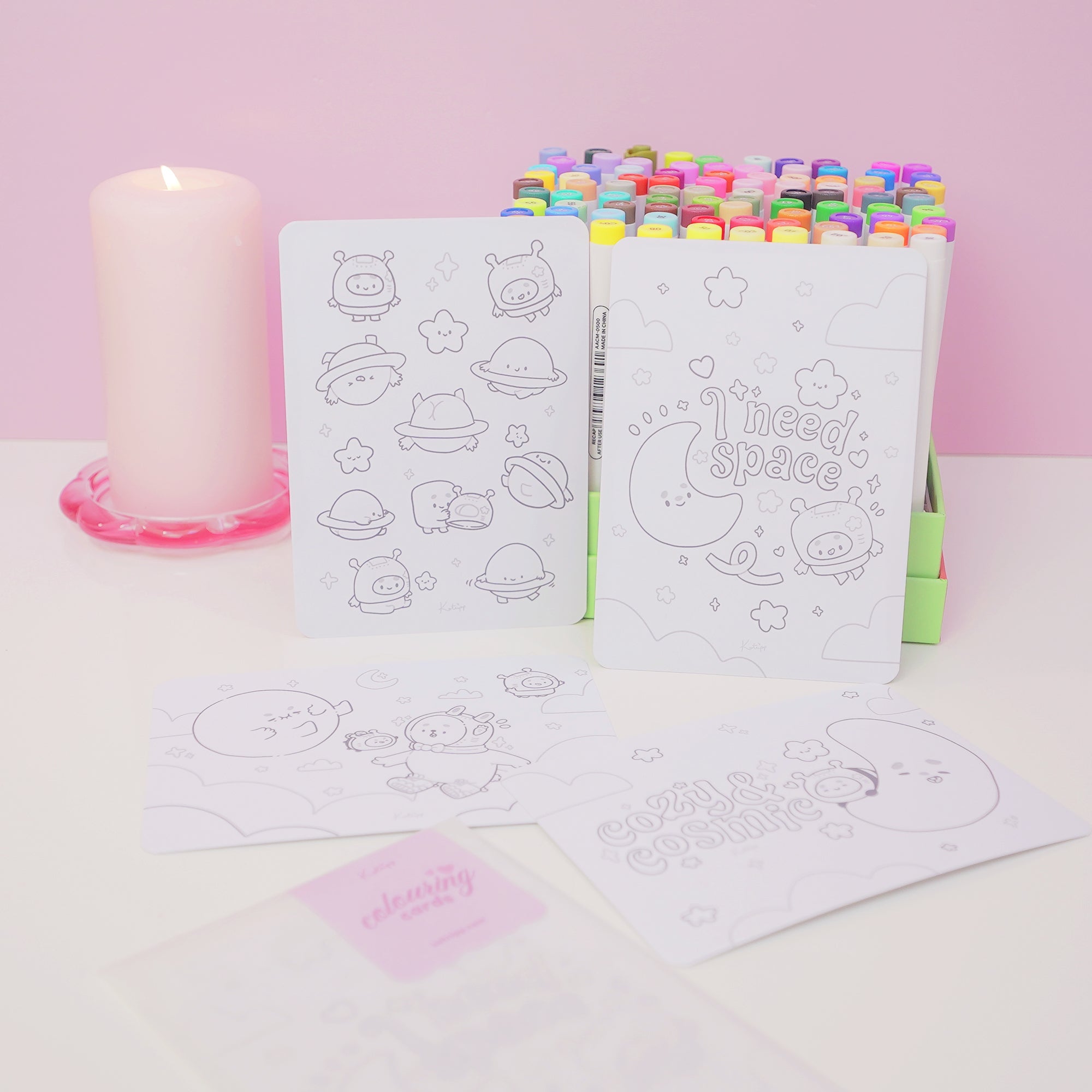 Pocket Planets A6 Colouring Postcard Bundle | Set of 4 Cute Kawaii Space Colour In Cards Katnipp character product