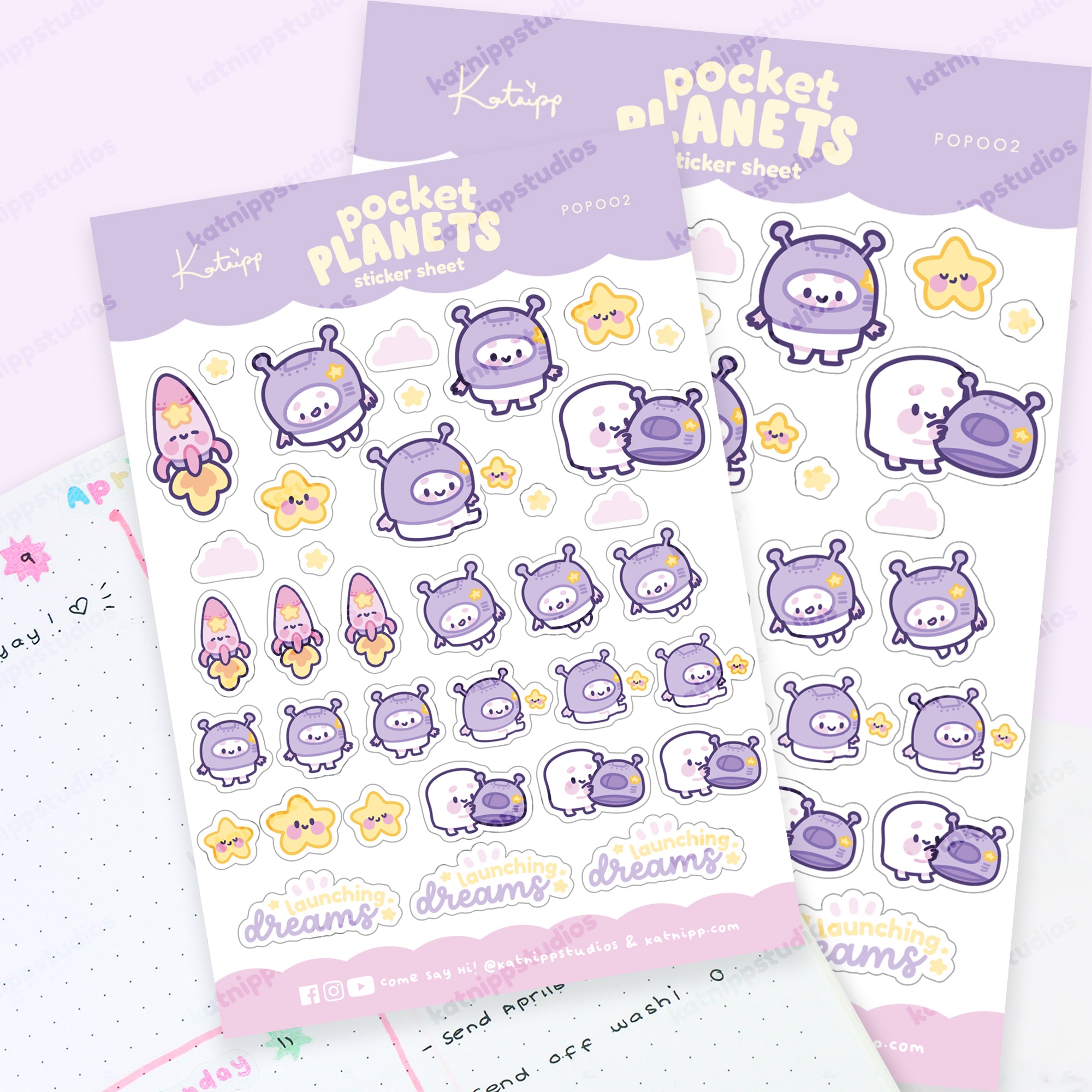 Pocket Planets: A6 Kawaii Sticker Sheet - Marshie & Friends Launching Dreams - POP002 - Katnipp Studios