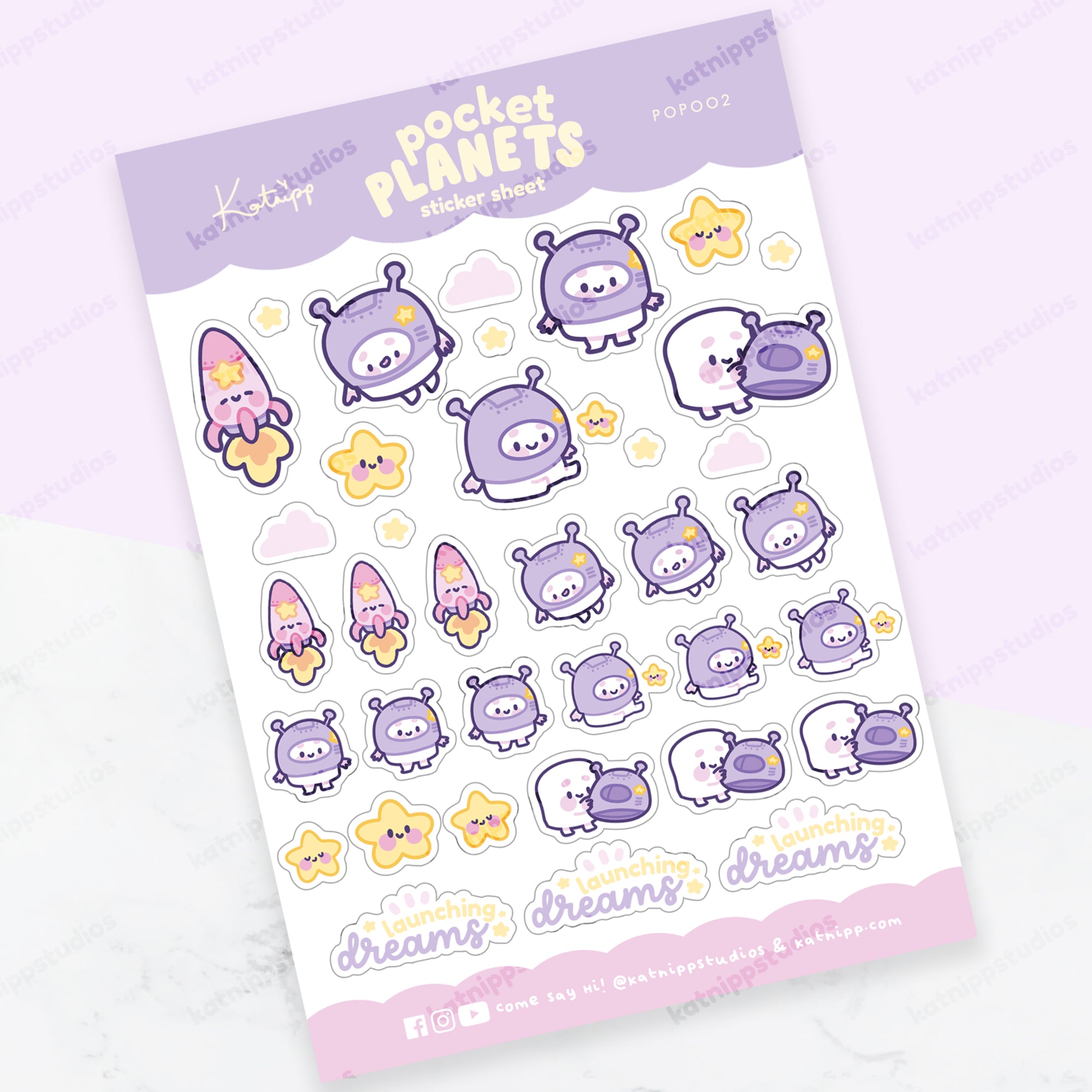 Pocket Planets: A6 Kawaii Sticker Sheet - Marshie & Friends Launching Dreams - POP002 - Katnipp Studios