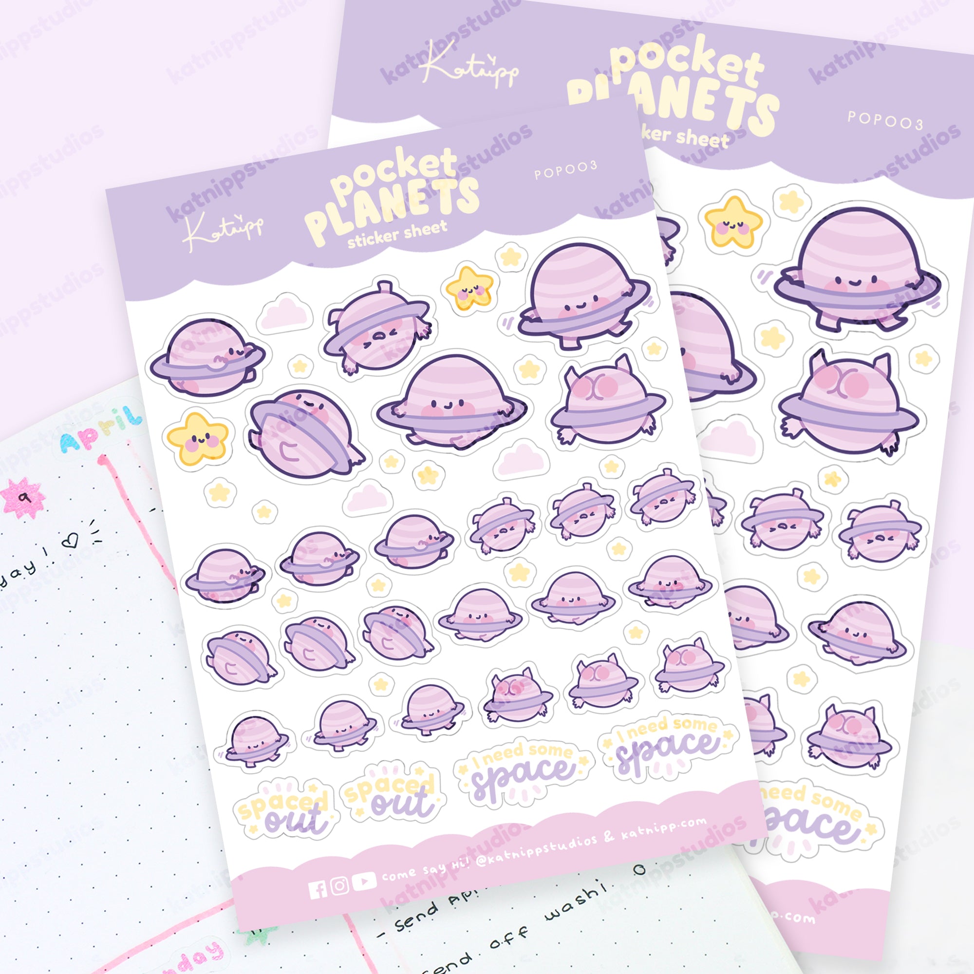 Pocket Planets: A6 Kawaii Sticker Sheet - Saturn The Kawaii Planet - POP003 - Katnipp Studios