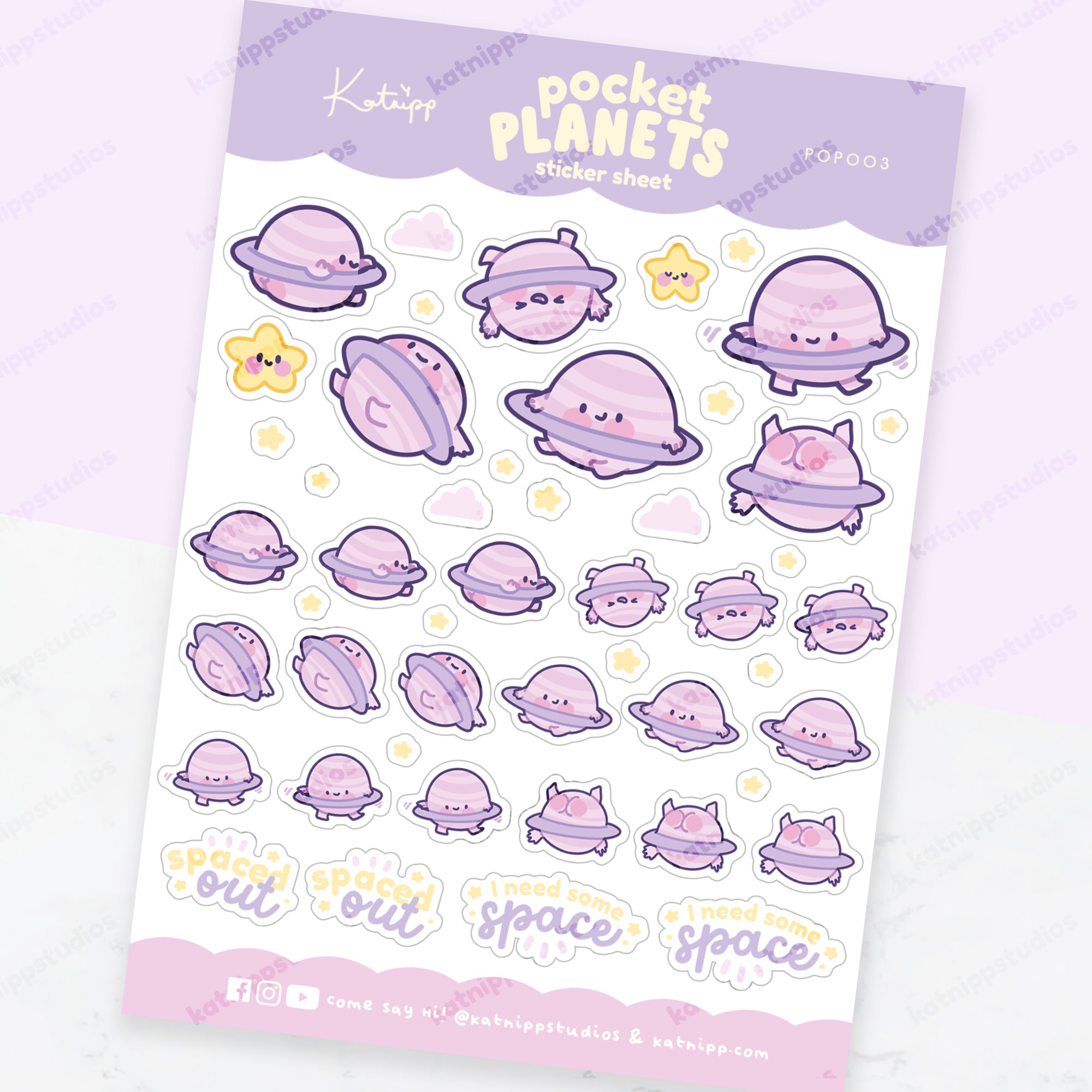 Pocket Planets: A6 Kawaii Sticker Sheet - Saturn The Kawaii Planet - POP003 - Katnipp Studios