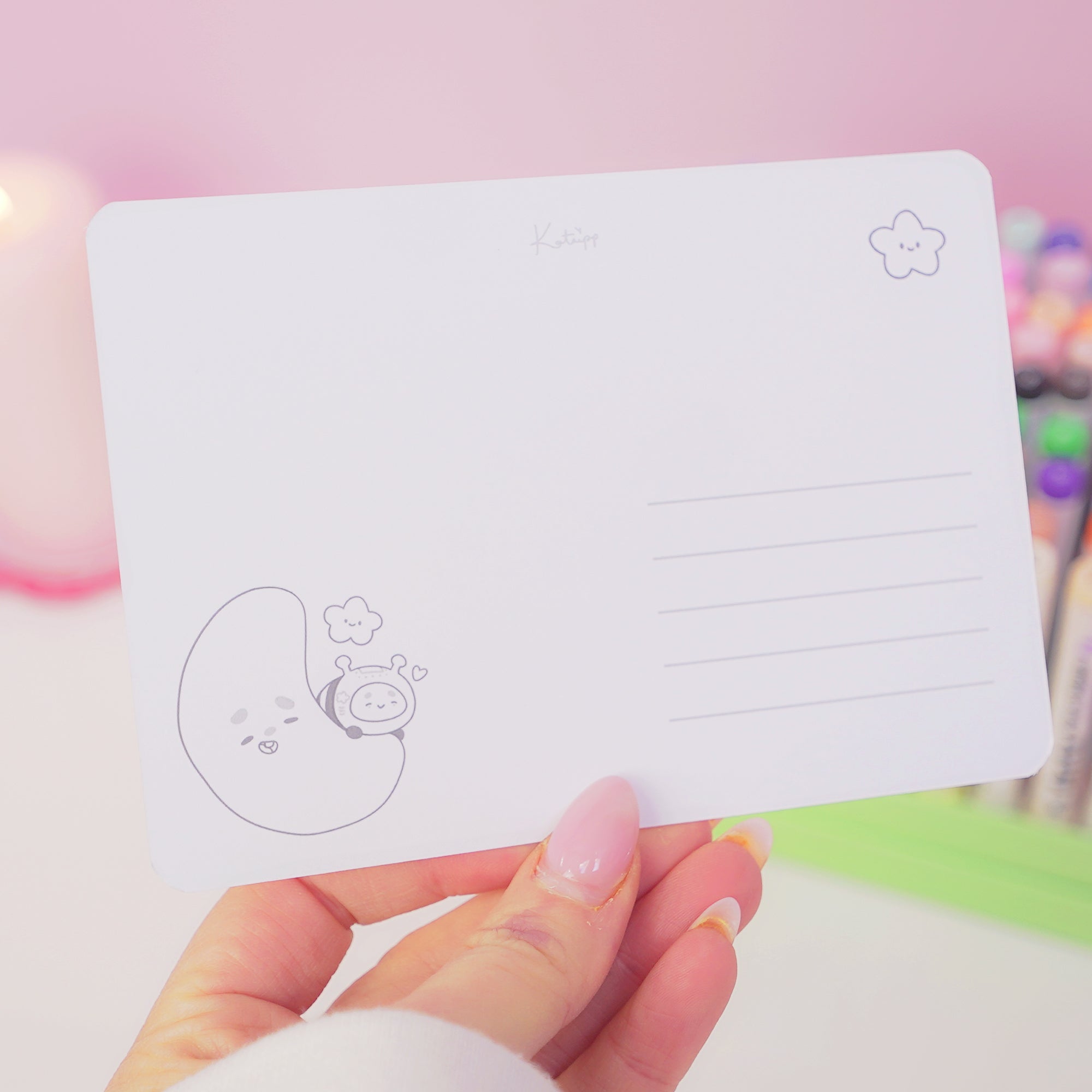 Pocket Planets Bonbun A6 Colouring Postcard | Cute Kawaii Space Colour In Card Katnipp character product