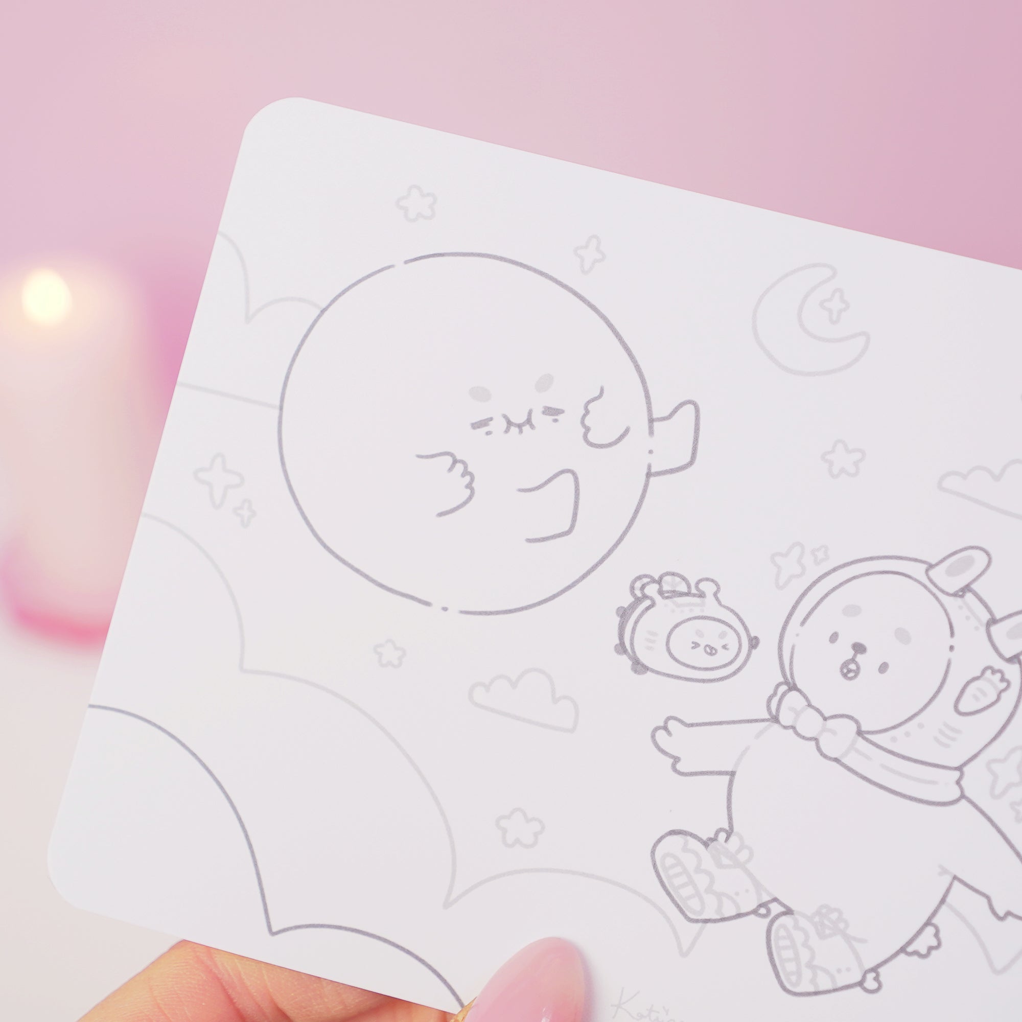 Pocket Planets Bonbun A6 Colouring Postcard | Cute Kawaii Space Colour In Card Katnipp character product