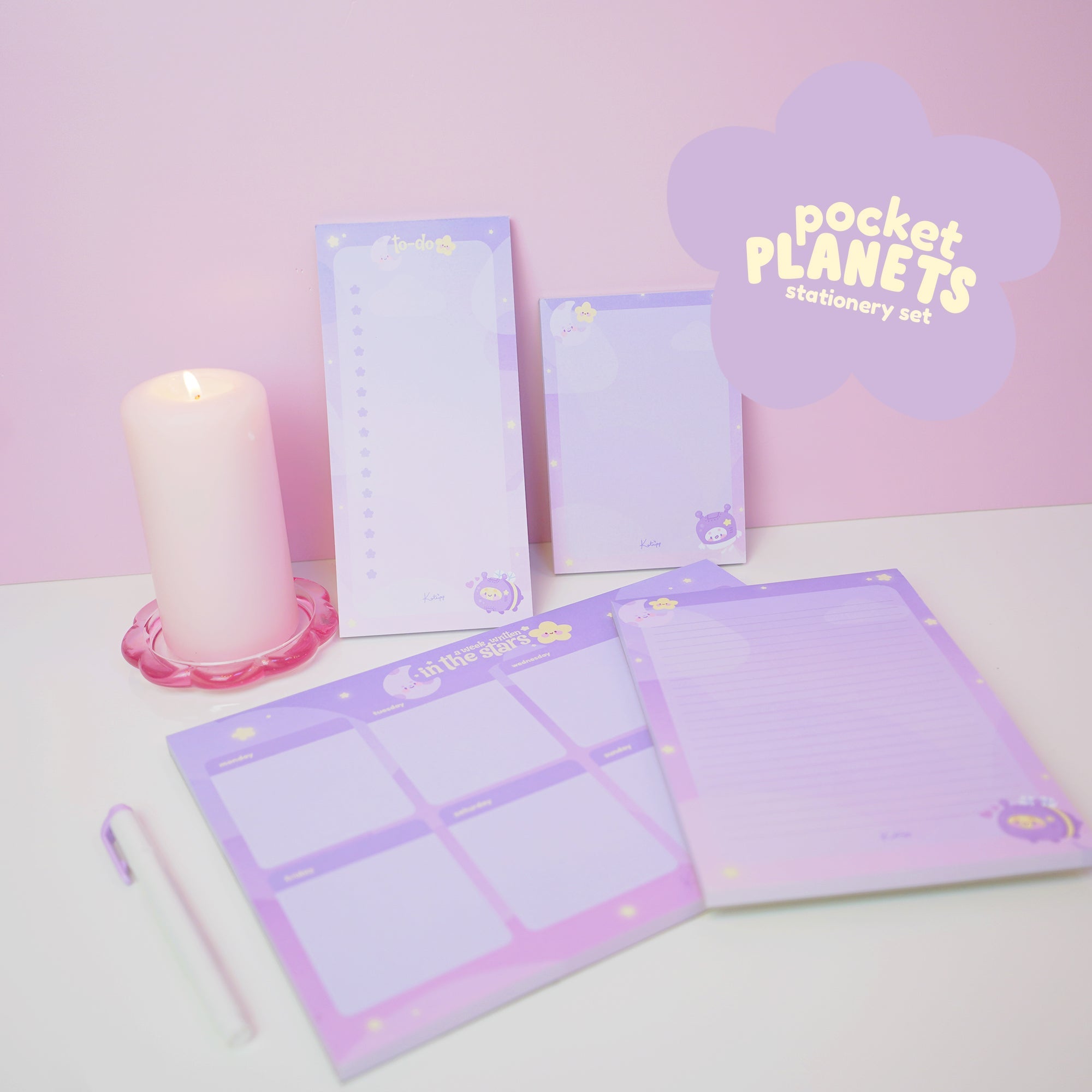 Pocket Planets Celestial Stationery Bundle | A4 Weekly Planner, A5 Lined, A6 Blank & DL To Do Pad Katnipp character product