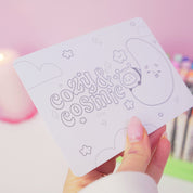 Pocket Planets Cozy & Cosmic A6 Colouring Postcard | Luna & Sprinkle Space Colour In Card Katnipp character product